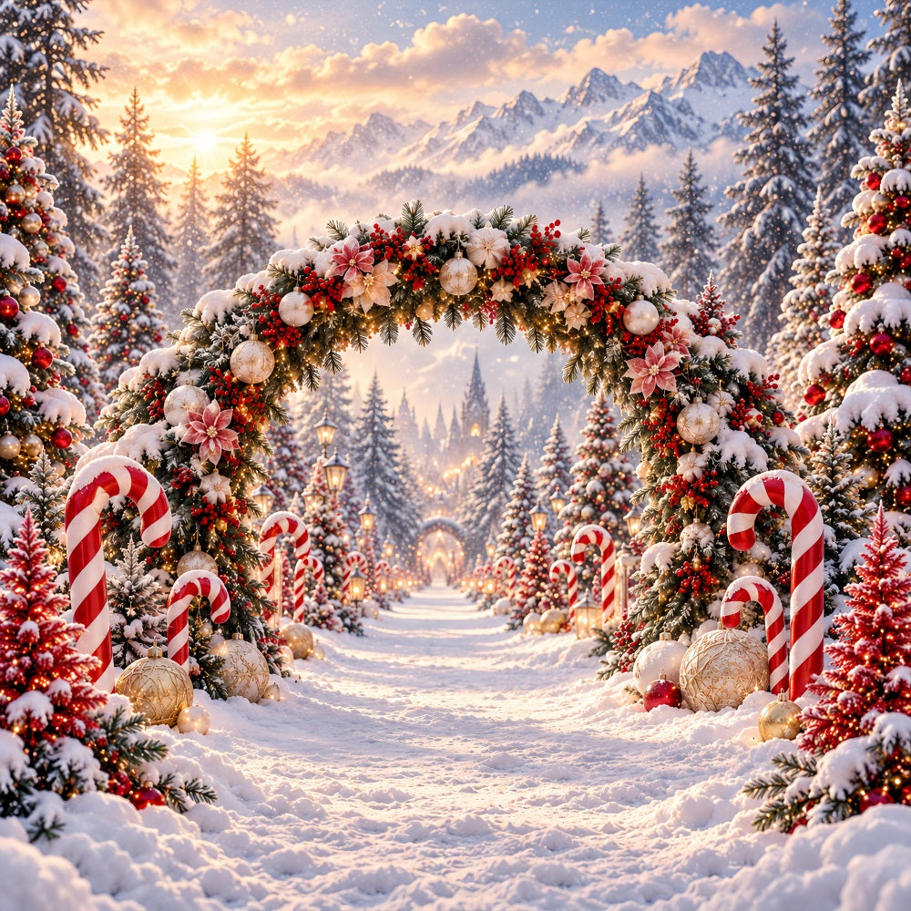 Weihnachtlicher Fotohintergrund Floraler Zuckerstangen-Torbogen LXX610-175