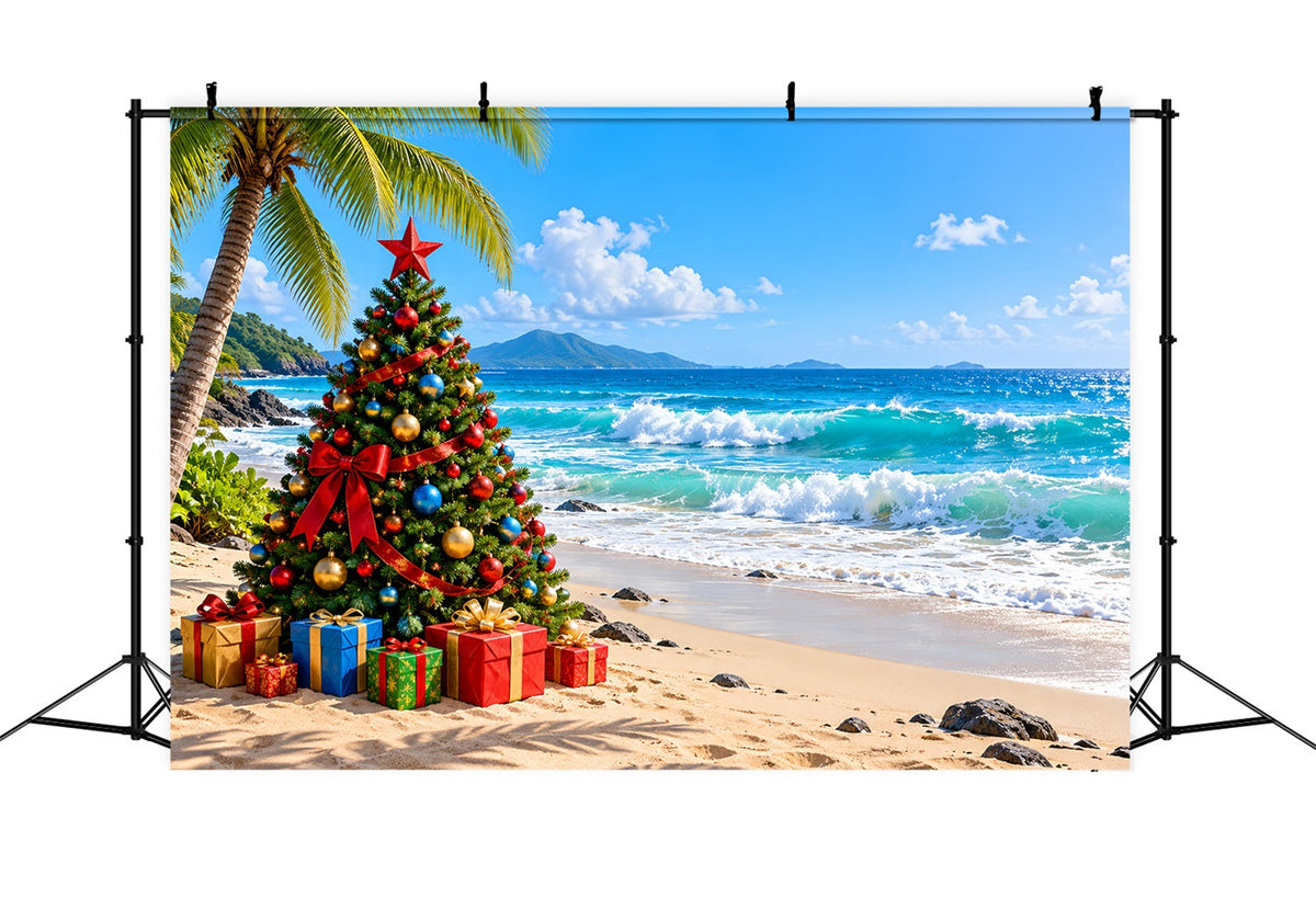 Weihnachtsbaum-Hintergrund Tropischer Strand Festliche Palmen LXX610-179