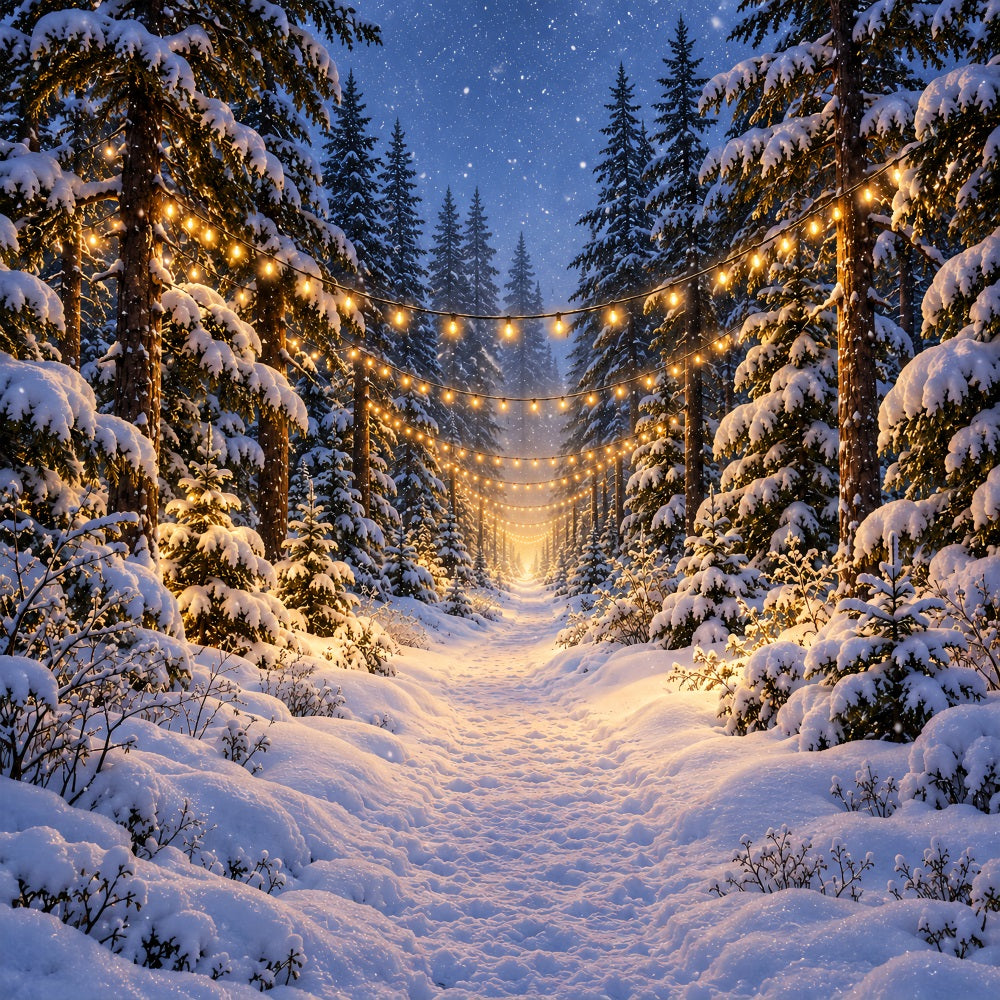 Weihnachtswald-Hintergrund Leuchtender Verschneiter Waldweg LXX610-180