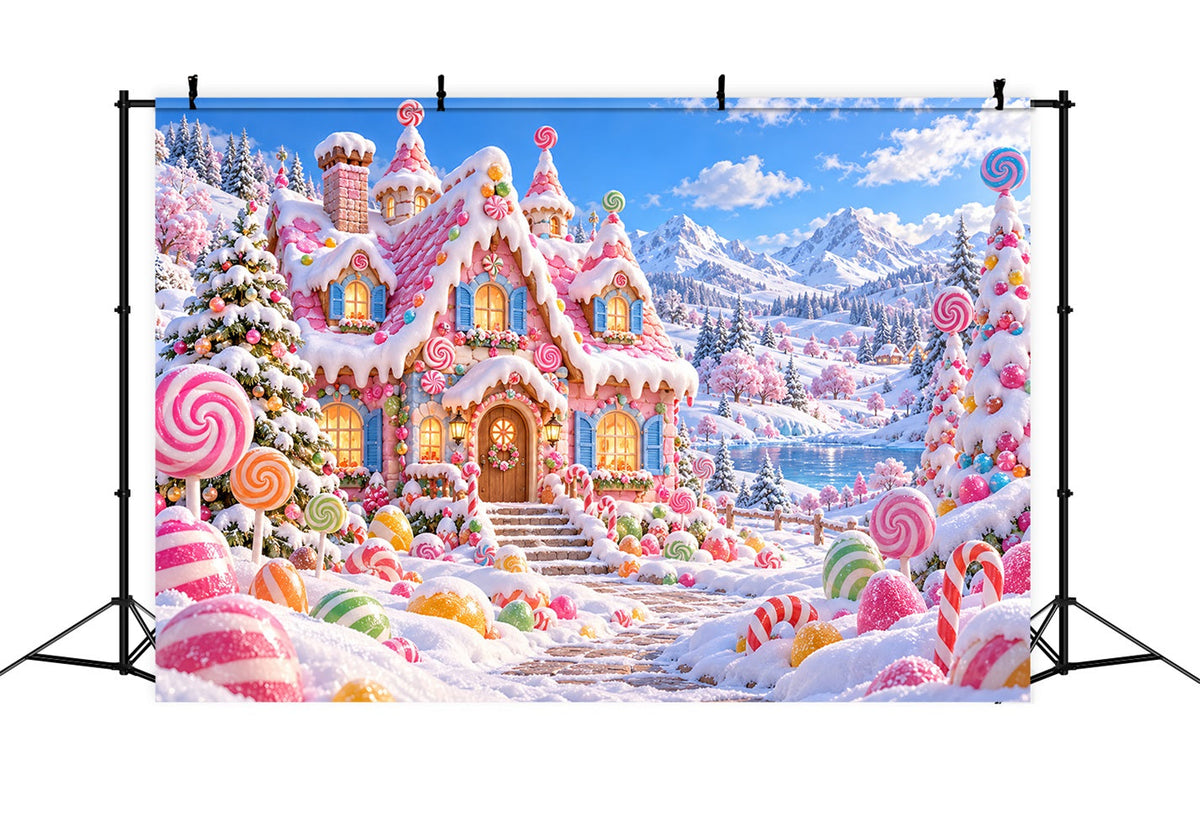 Lebkuchenhaus-Hintergrund Rosa Süßigkeitenhaus Winterwunderland LXX610-182