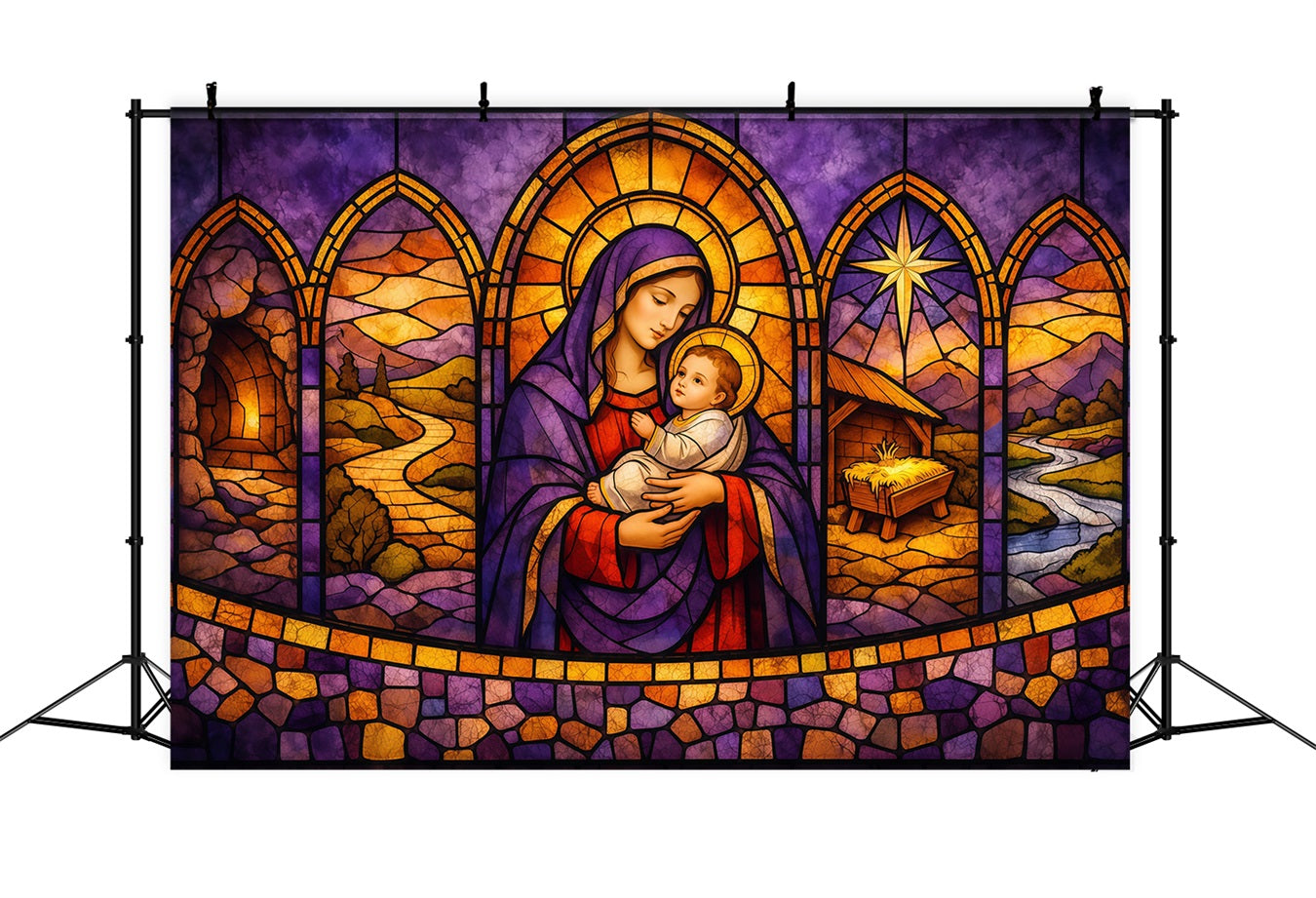Ostern Kirche Fotohintergrund Heilige Mutter Kind Geburt Glas Ostern Hintergründe LXX62-34