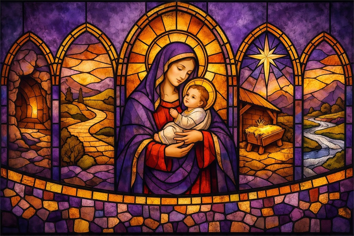 Ostern Kirche Fotohintergrund Heilige Mutter Kind Geburt Glas Ostern Hintergründe LXX62-34