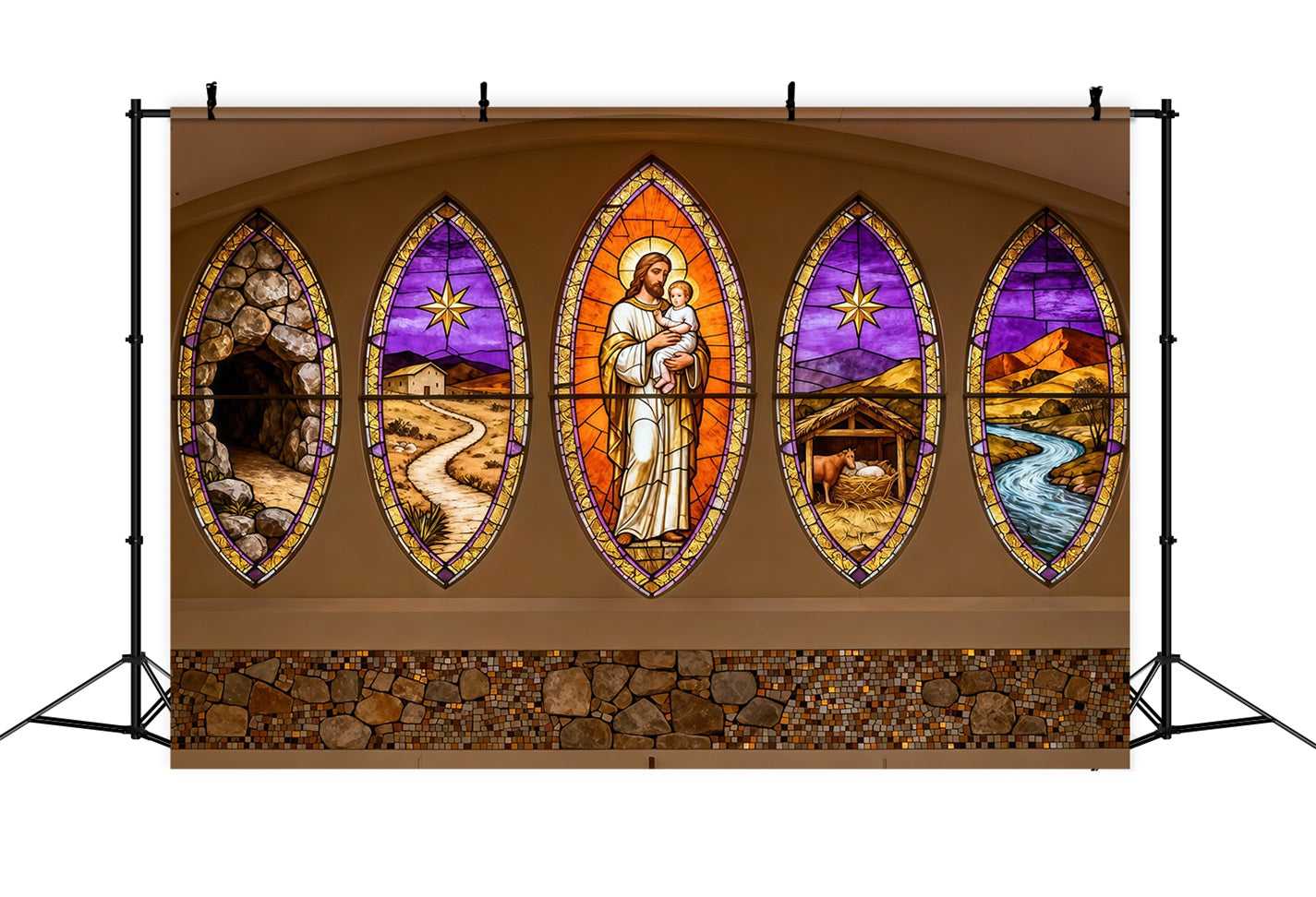 Ostern Kirche Fotohintergrund Auferstehung Hirte Buntglasfenster Ostern Hintergründe LXX62-35