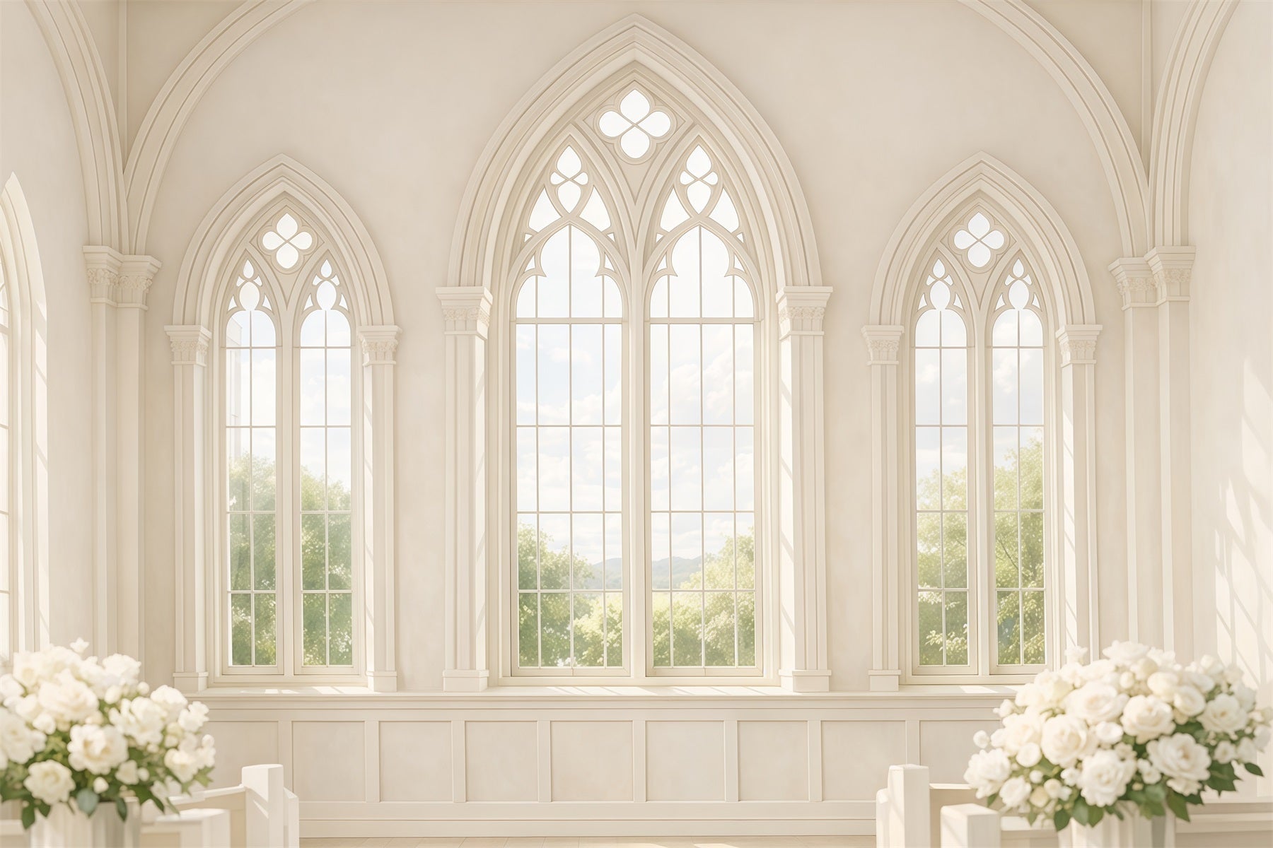 Ideen für Oster-Fotohintergründe in der Kirche Sonnendurchflutetes gotisches Fenster Innenraum Oster-Bildhintergründe LXX62-42