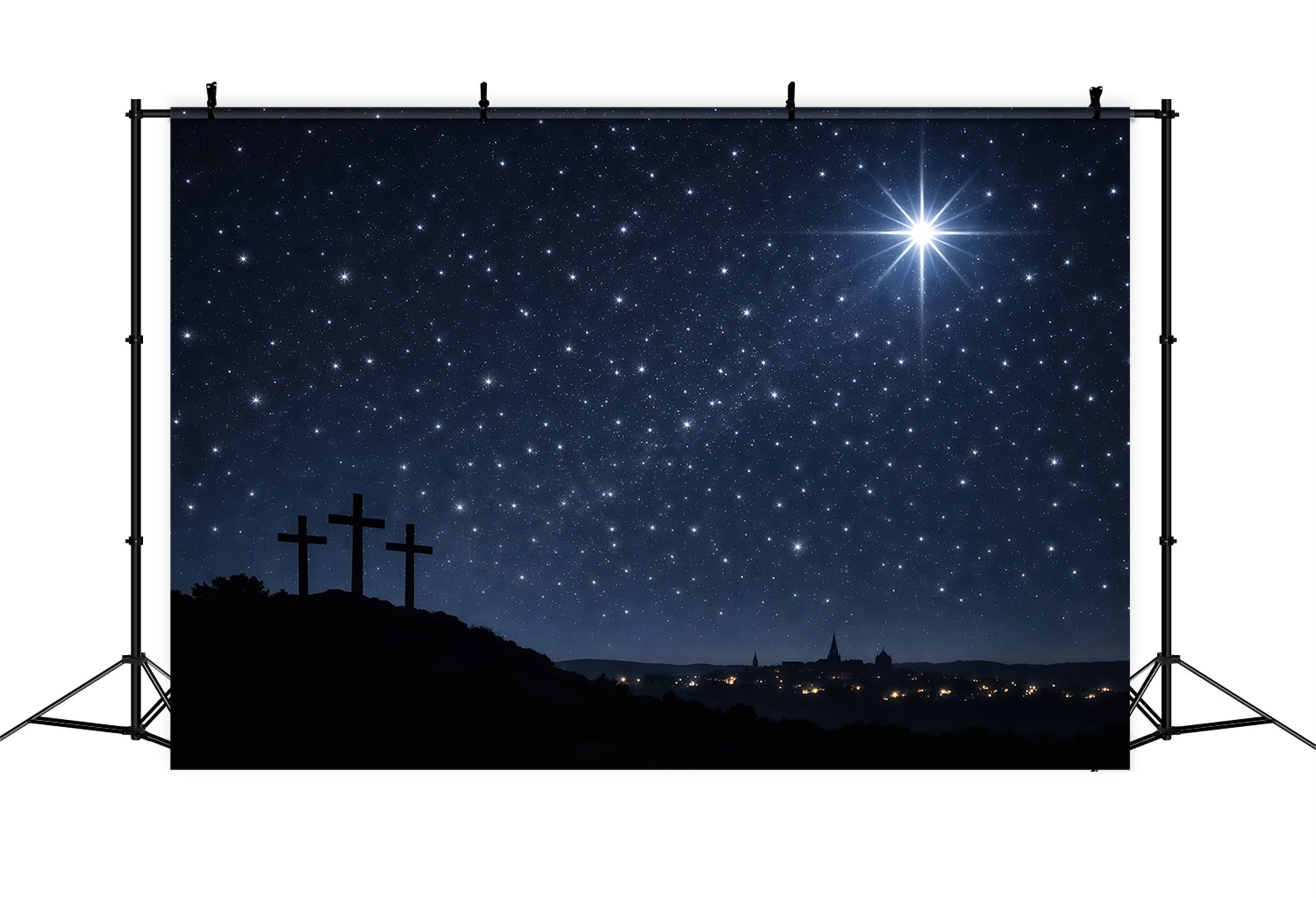 Oster-Kirchen-Hintergründe Sternenklare Kalvarienberg-Nacht Silhouette Oster-Hintergrund für Fotos LXX62-44