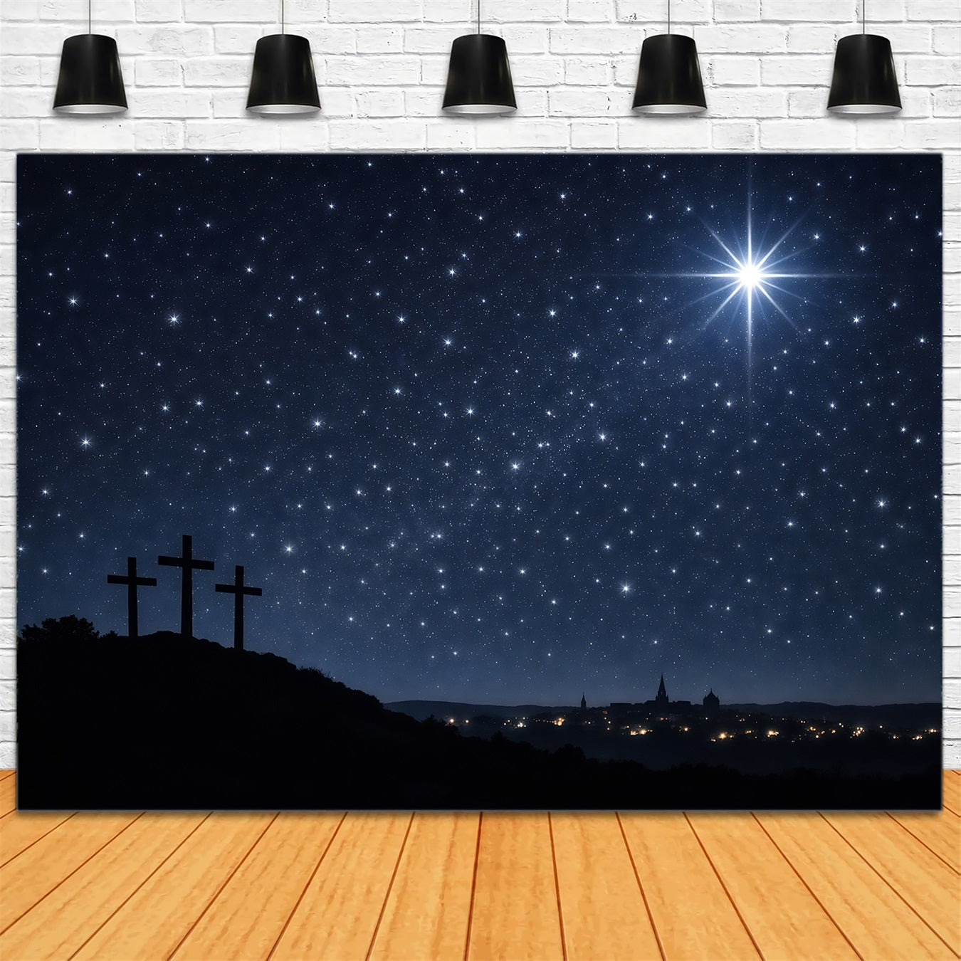 Oster-Kirchen-Hintergründe Sternenklare Kalvarienberg-Nacht Silhouette Oster-Hintergrund für Fotos LXX62-44