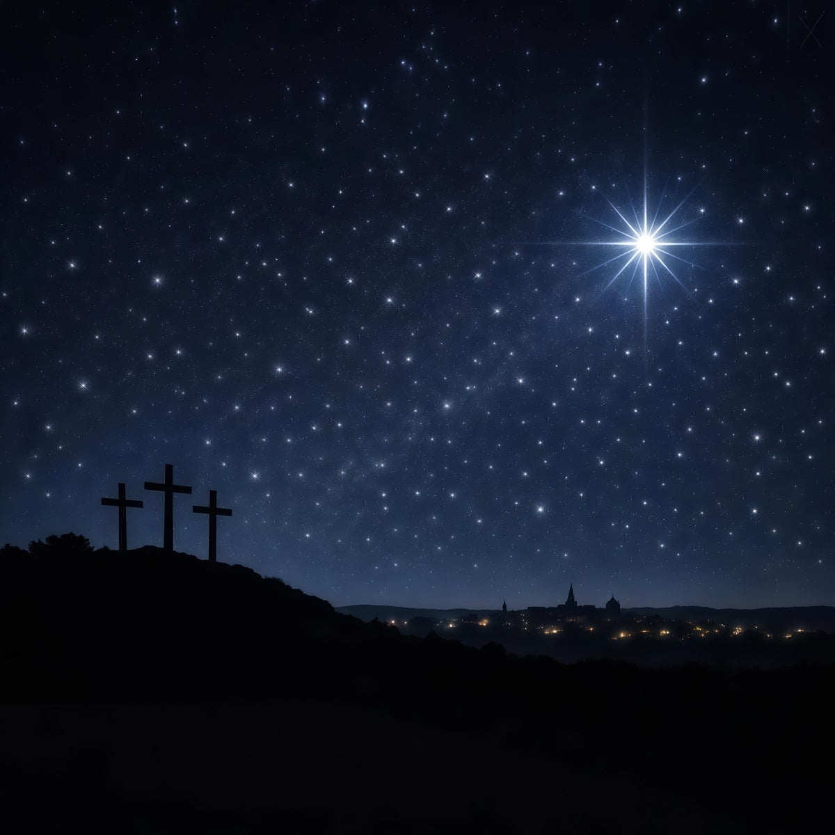 Oster-Kirchen-Hintergründe Sternenklare Kalvarienberg-Nacht Silhouette Oster-Hintergrund für Fotos LXX62-44