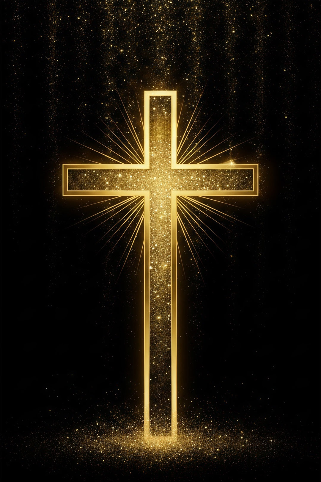 Oster-Fotohintergrund Kirche Goldener Glitzer Strahlendes Kreuz Oster-Fotoshooting-Hintergrund LXX62-48
