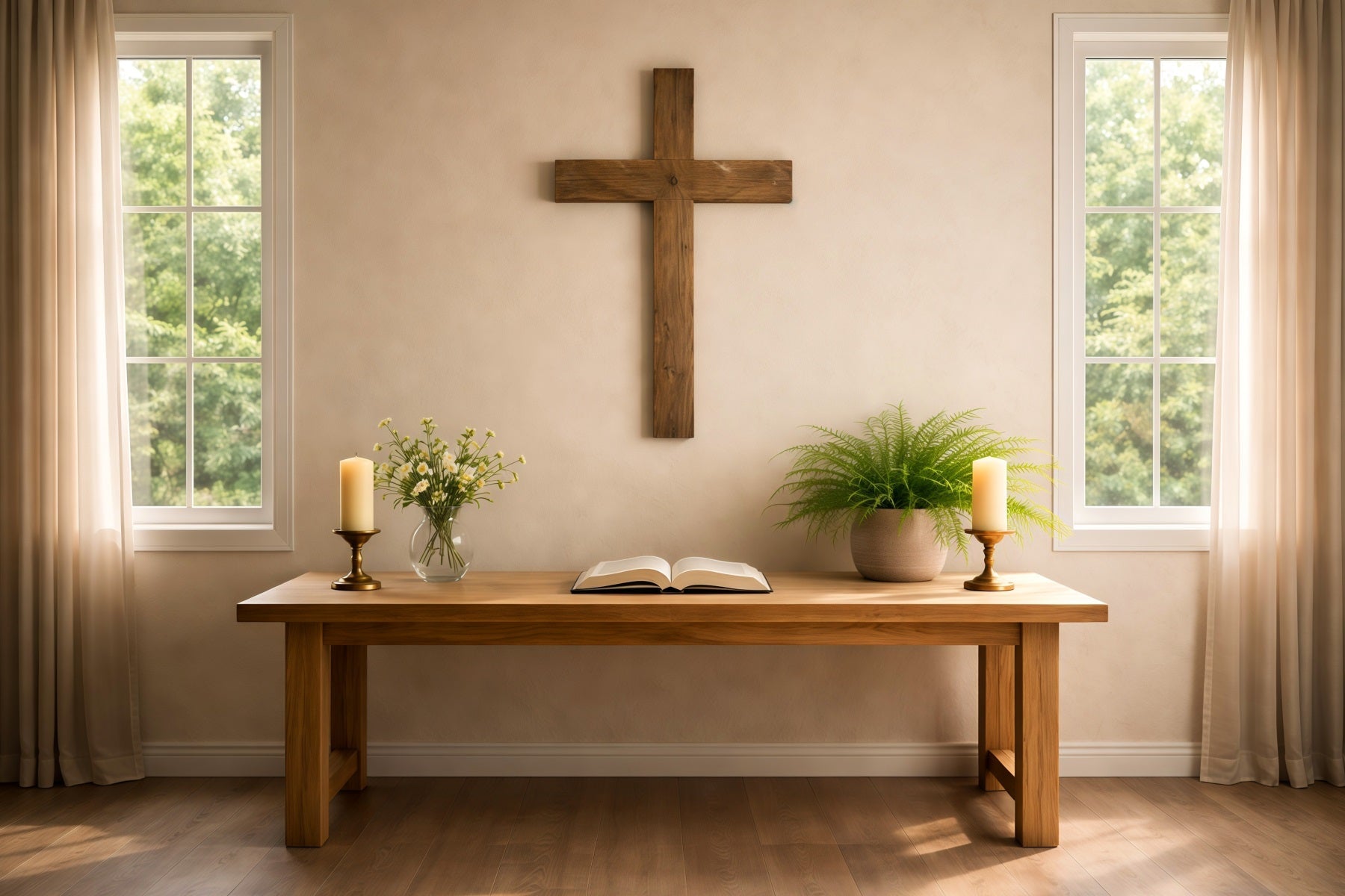 Kirchen-Osterfoto-Hintergründe Minimalistischer Gebetstisch Holzkreuz-Hintergründe Ostern LXX62-65