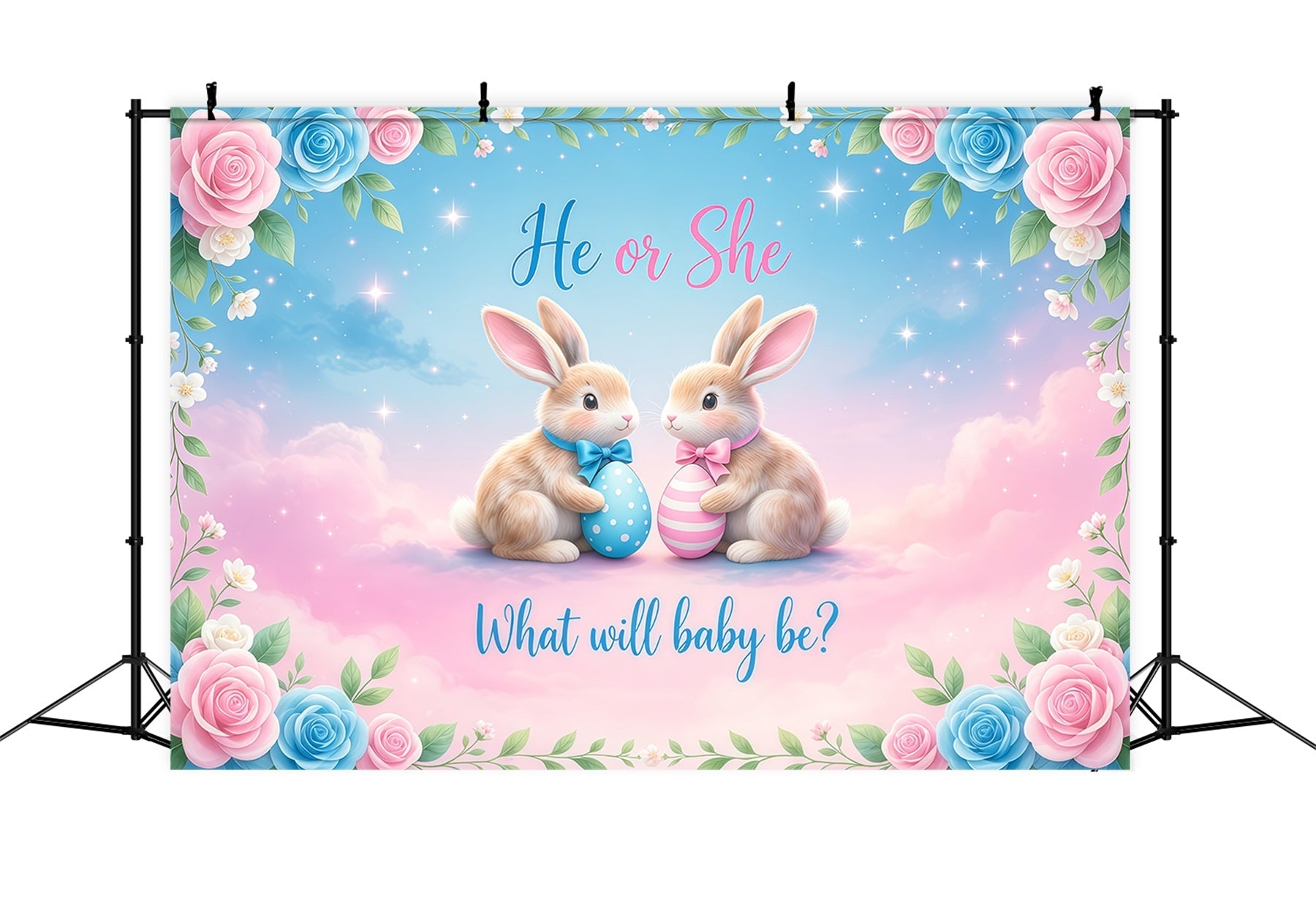 Oster-Geschlechtsenthüllungs-Hintergrund Hase Er oder Sie Blumen Fotohintergründe Ostern LXX62-76