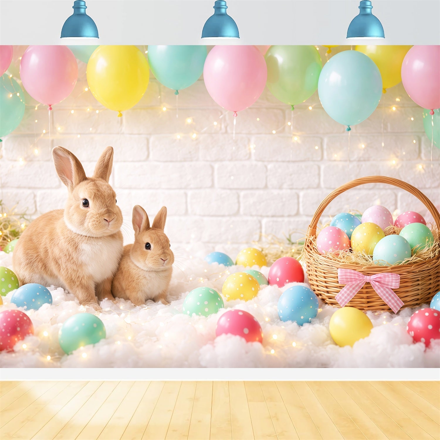 Osterkulisse Luftballons Pastellfarbene Eierkorb Hase Einfache Osterkulissen LXX62-88