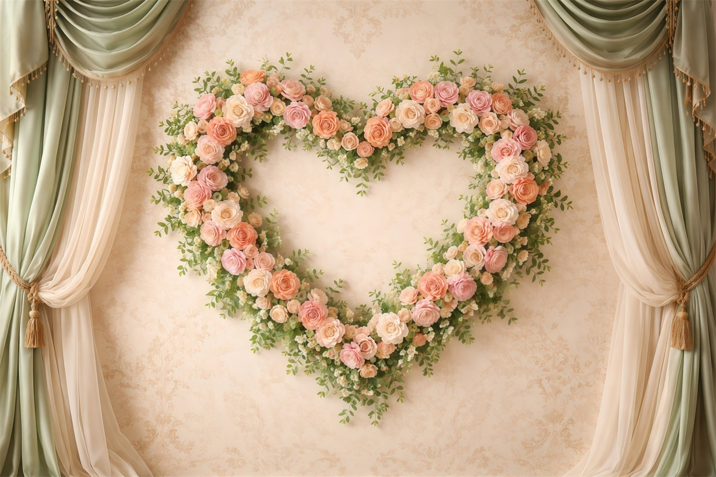 Herz-Blumenrahmen Muttertag-Hintergrund Klassischer Vorhang mit Rosen Muttertag-Hintergrund-Ideen LXX63-11