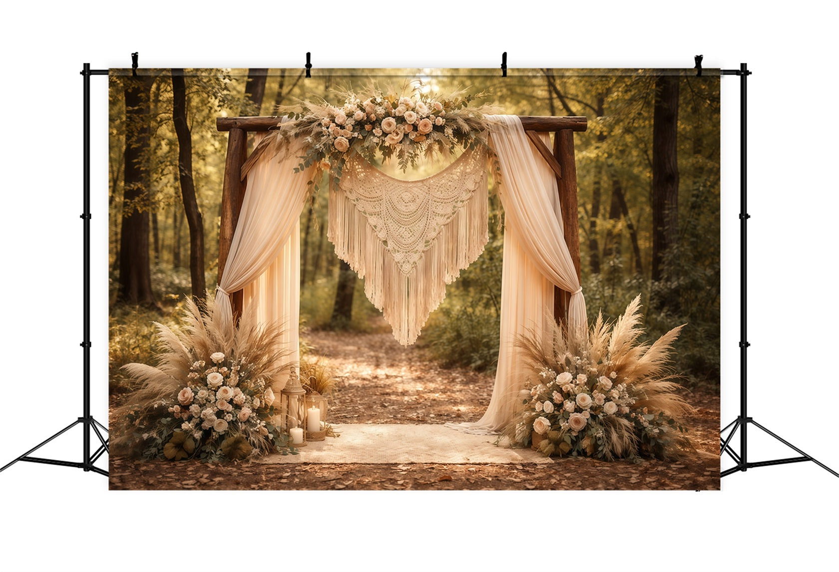 Blumenbogen Muttertag-Hintergrund Boho-Pampasgras-Blumenbogen Wald Muttertag-Hintergrundideen LXX63-20