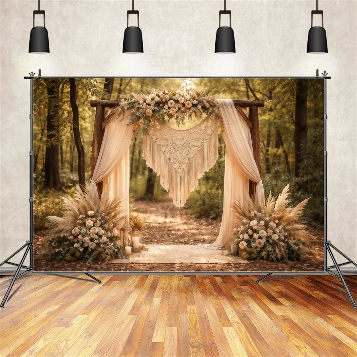 Blumenbogen Muttertag-Hintergrund Boho-Pampasgras-Blumenbogen Wald Muttertag-Hintergrundideen LXX63-20