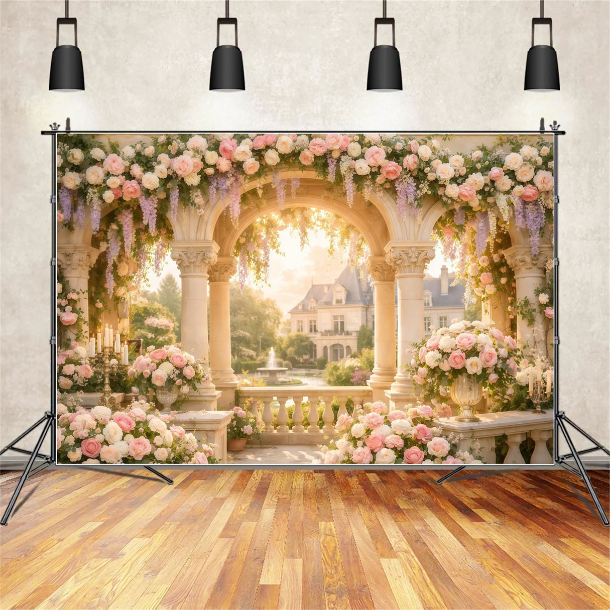 Ideen für blumige Muttertags-Hintergründe: Blumiger Säulenbogen, Springbrunnen-Hintergrunddesign für den Muttertag LXX63-58