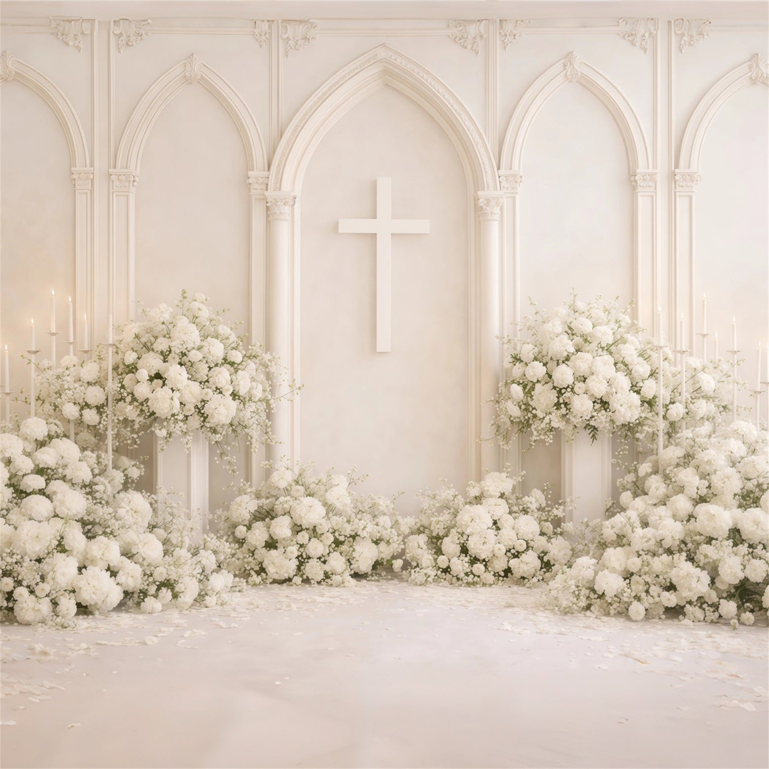 Muttertags-Hintergrund Kirche Weißer Blumenkreuzbogen Kathedralen-Eleganz Muttertags-Hintergrund LXX63-62