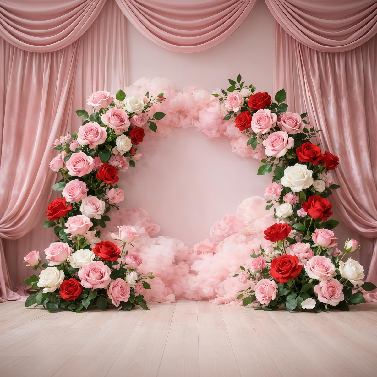 Muttertag-Porträt-Hintergrund Romantischer rosa-roter Rosenbogen Muttertag-Hintergrund LXX63-9