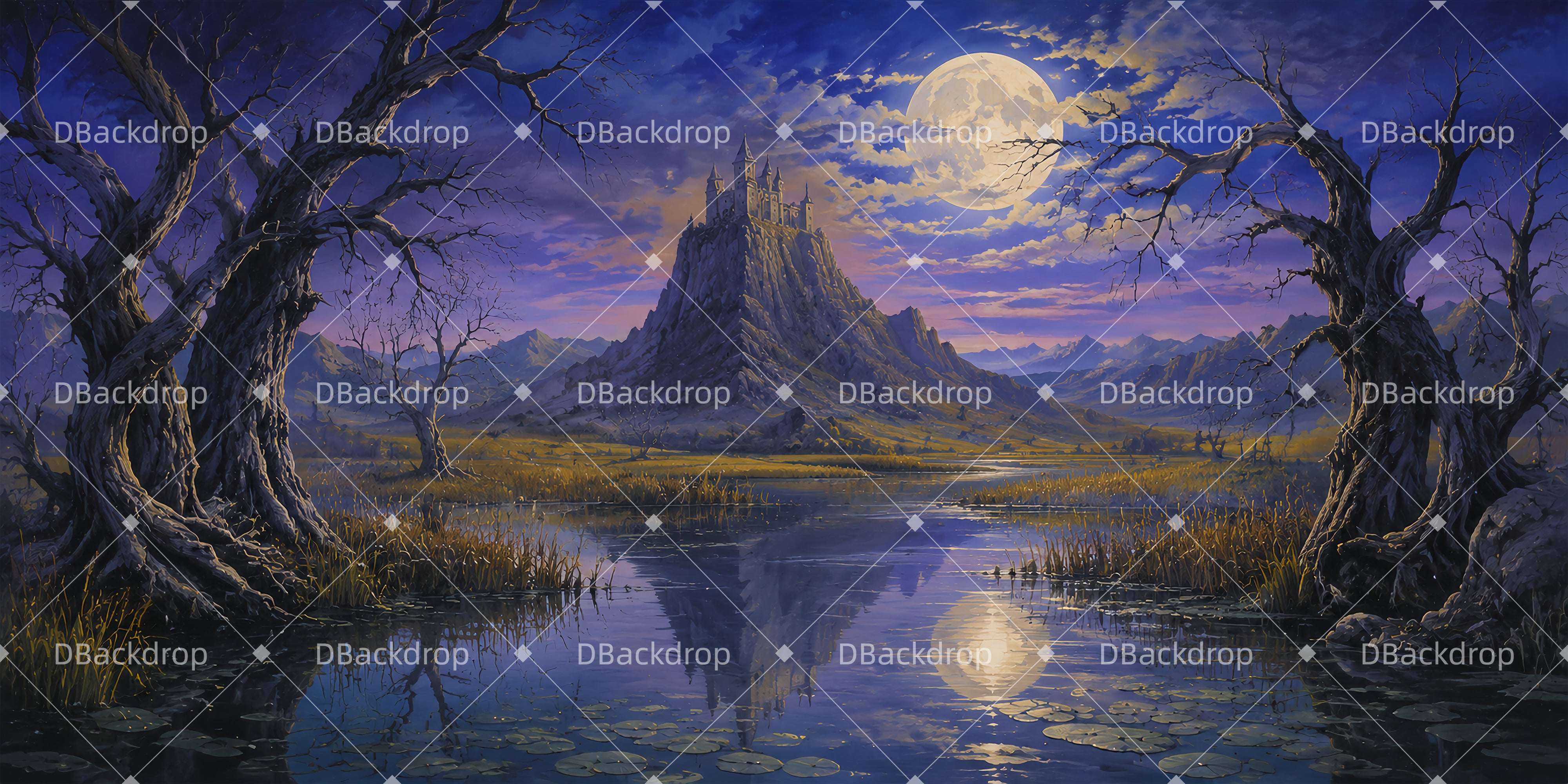 Verzauberte Schlosslandschaft panoramischer Bühnenhintergrund LXX65-T114