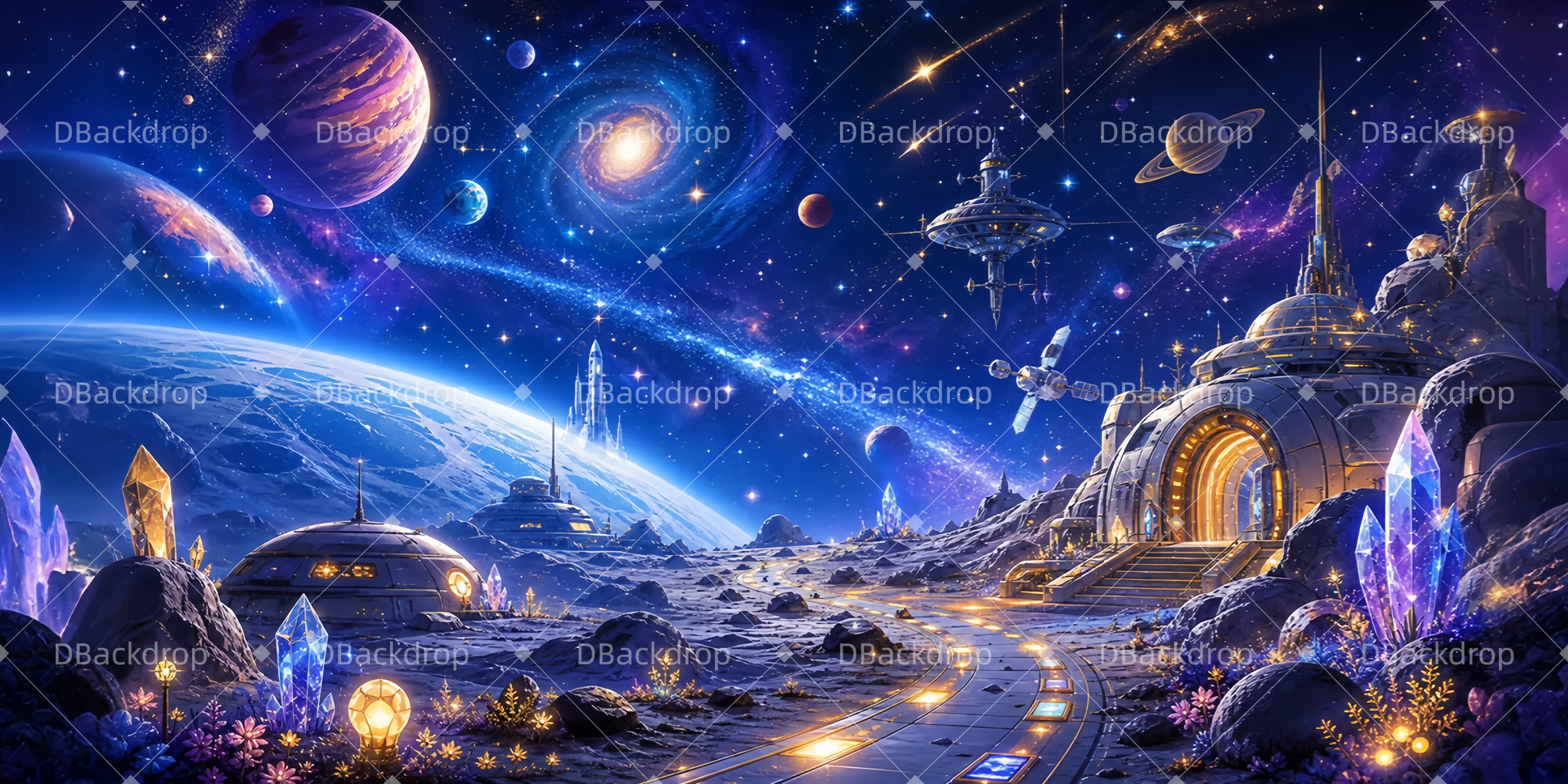 Weltraum-Thema Hintergrund Galaktische Raumstation VBS Kulisse LXX65-T14