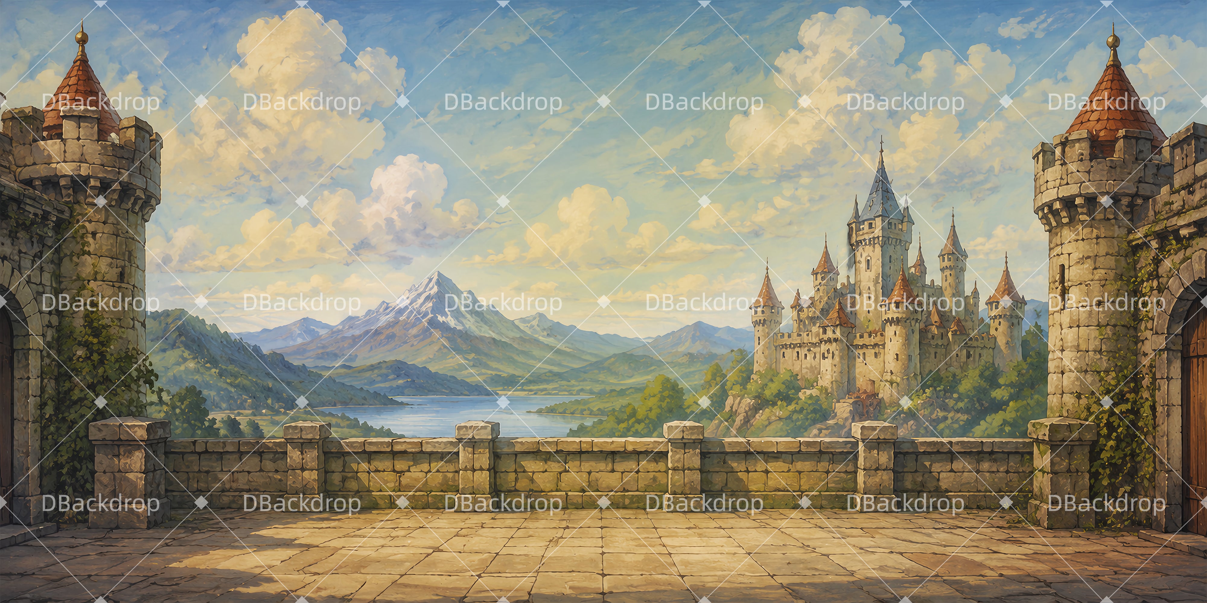 Große Bühnenkulissen Blick von der Schlossterrasse Aufführungskulissen LXX65-T70