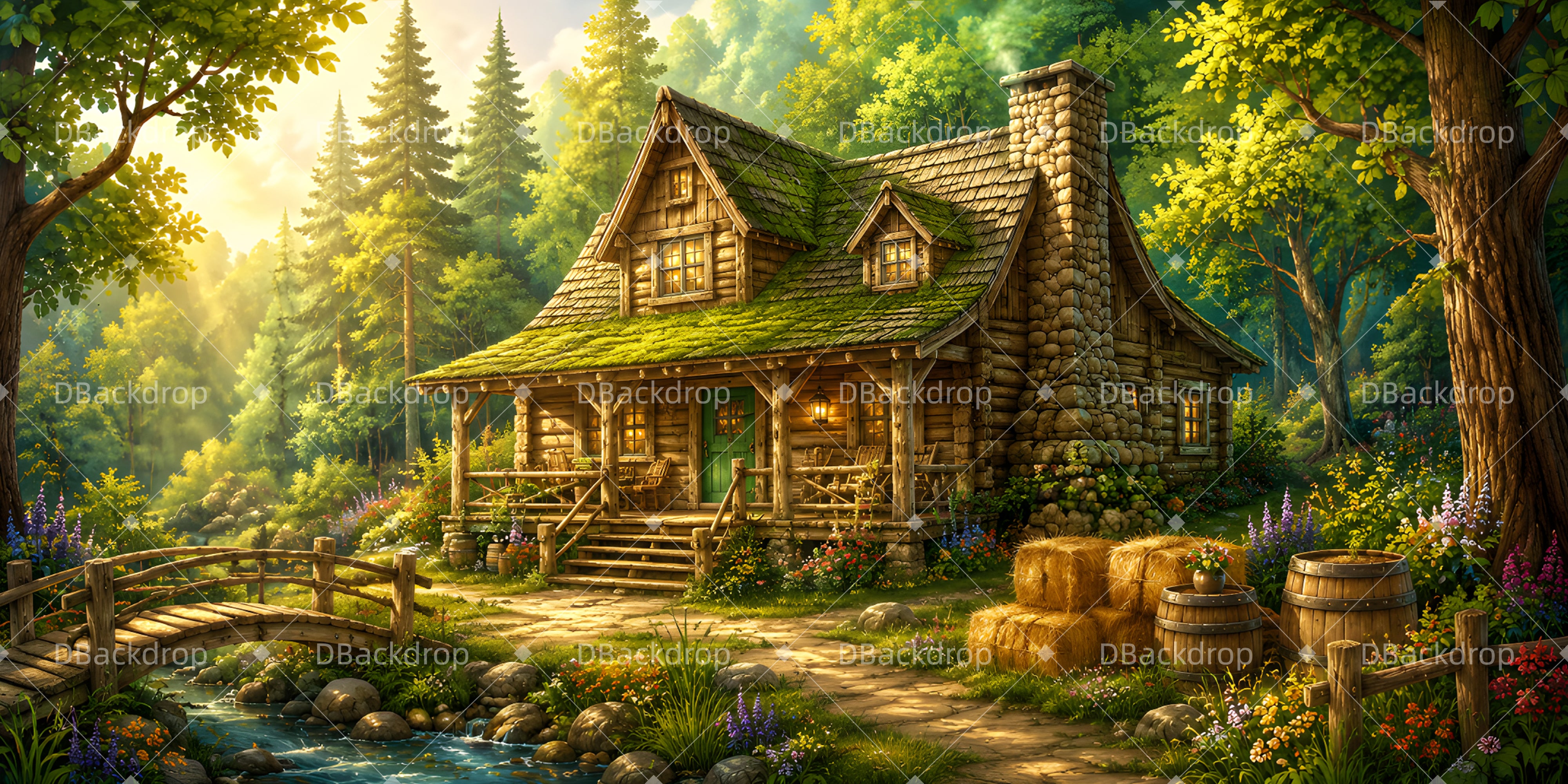 Log Cabin Hintergrund Rustic Wald Cabin Scuba VBS Hintergrund LXX65-T9