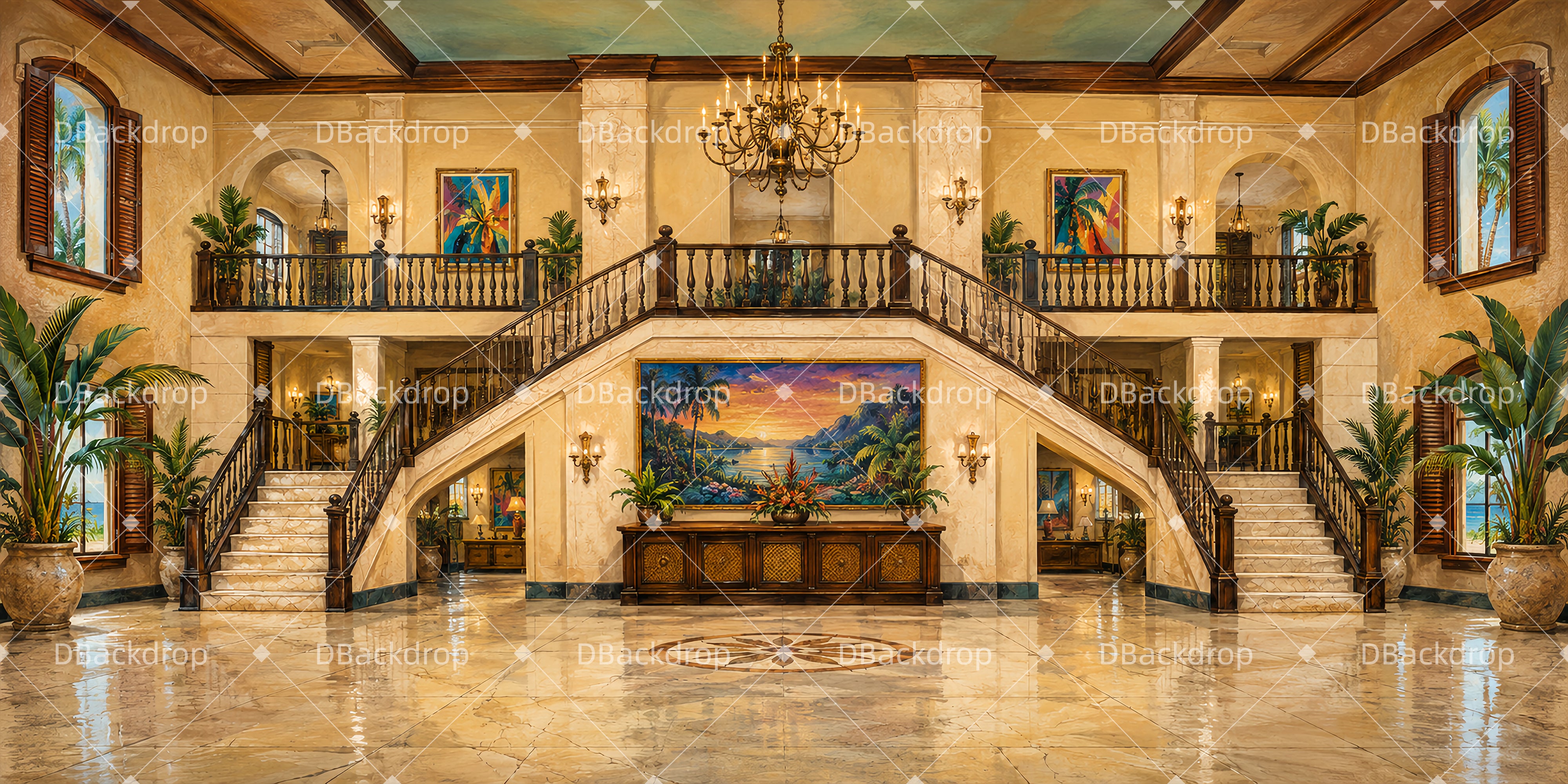 Professioneller Bühnenhintergrund Luxuriöse Resort-Lobby Theaterkulisse LXX66-T16