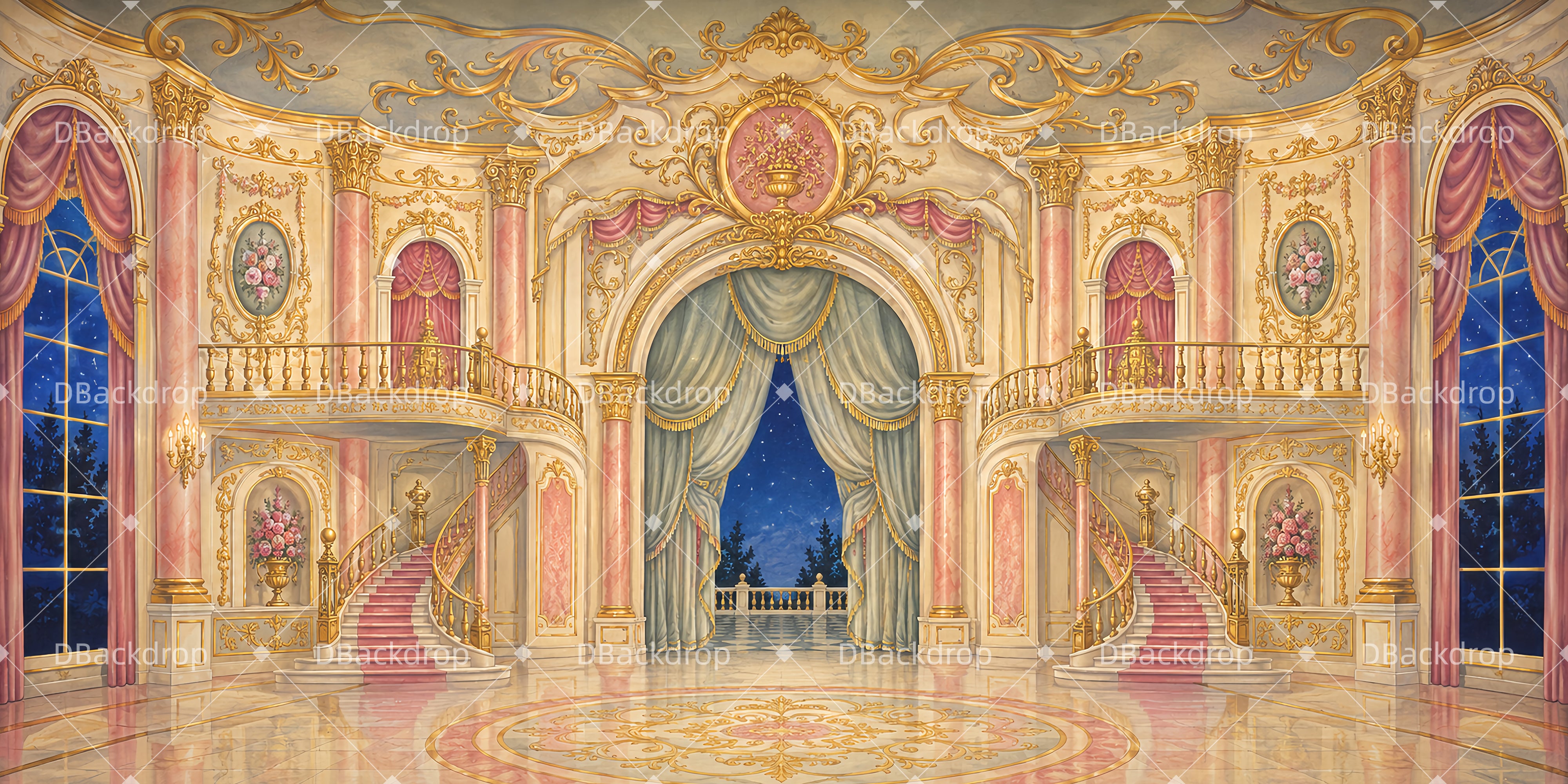 Schultheater Hintergrund Prinzessinnen Palasthalle Bühnenkulisse LXX66-T5