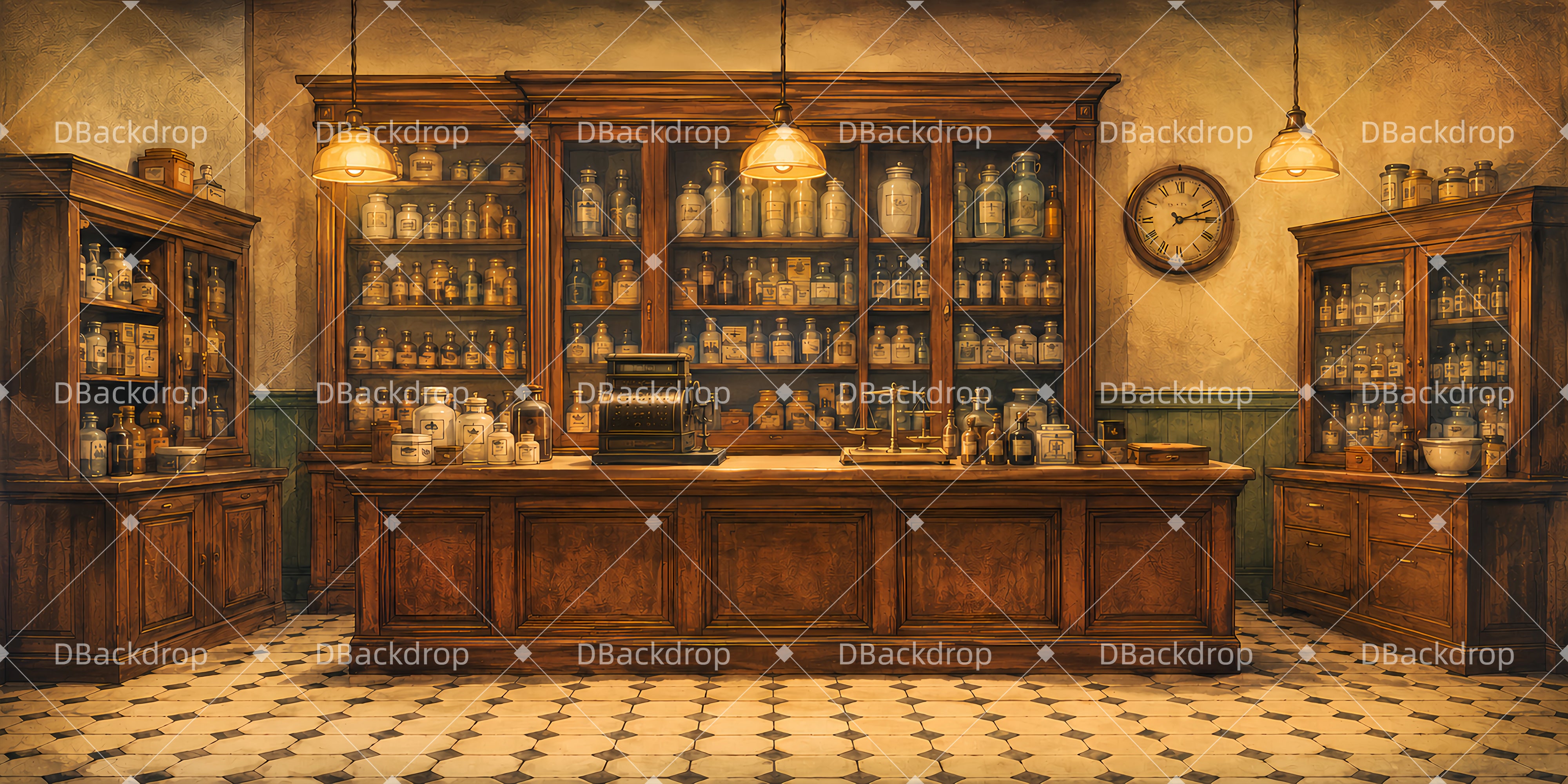Günstiger Theaterhintergrund Vintage Apotheke Bühnenkulisse LXX66-T63
