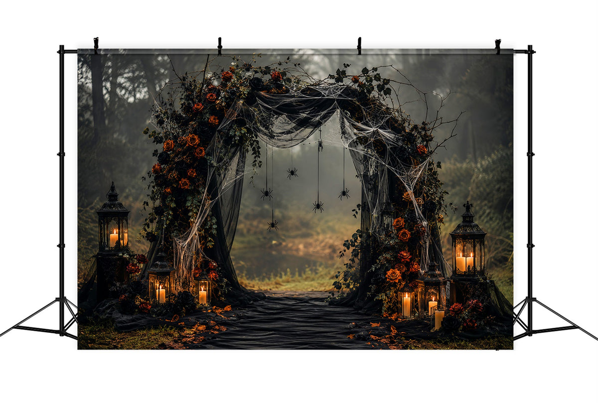 Halloween-Hochzeitshintergrund Gotischer Rosen-Spinnenbogen Halloween-Fotohintergrund LXX67-110