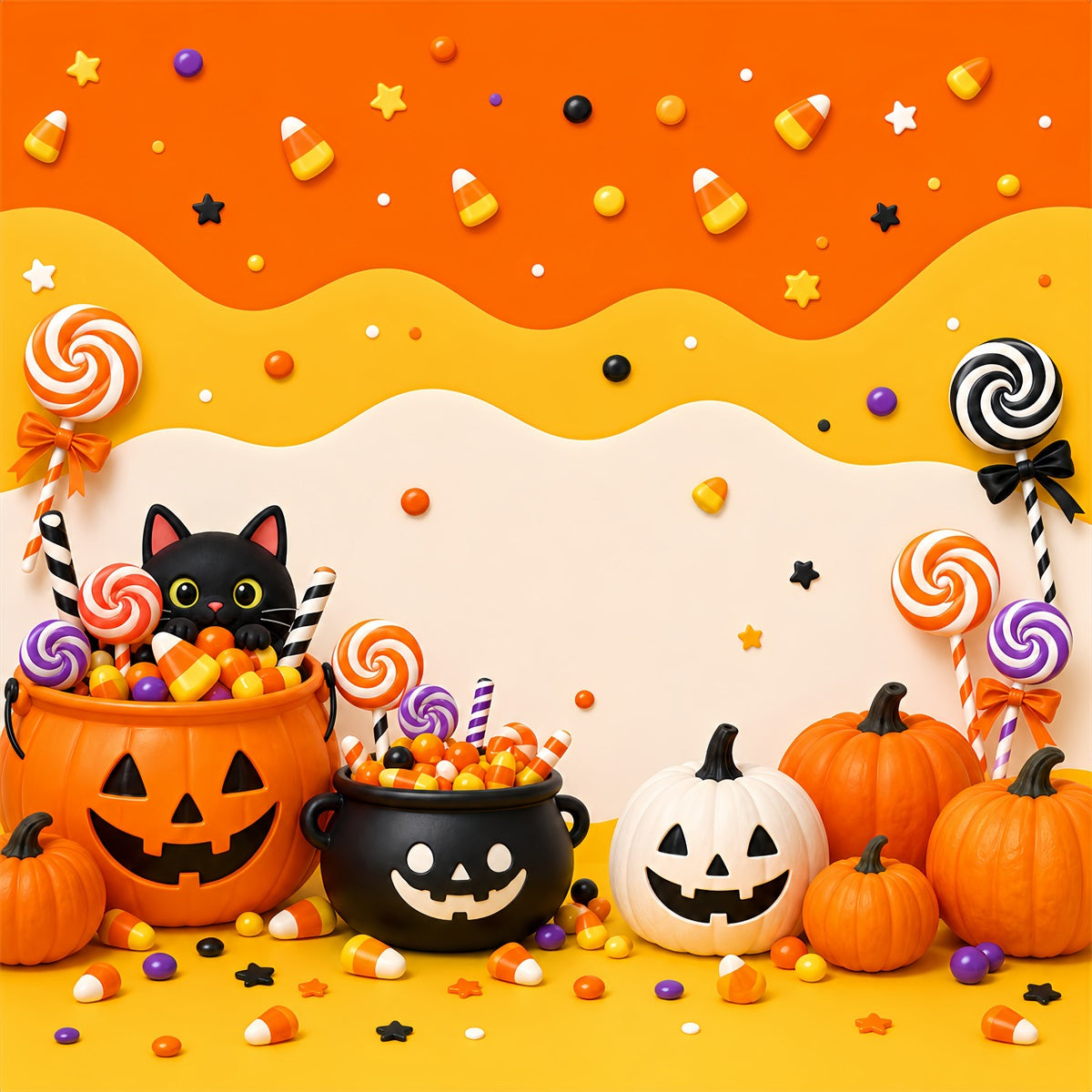 Niedliche Halloween-Hintergründe Süßigkeiten Kürbis Katze Party-Halloween-Hintergründe Szenenbildner LXX67-113