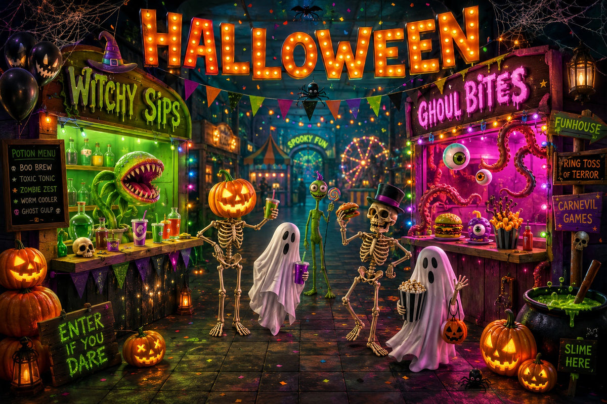 Halloween-Party-Hintergründe Neon Monster Karneval Straße Halloween Fotokabinen-Hintergrund LXX67-114