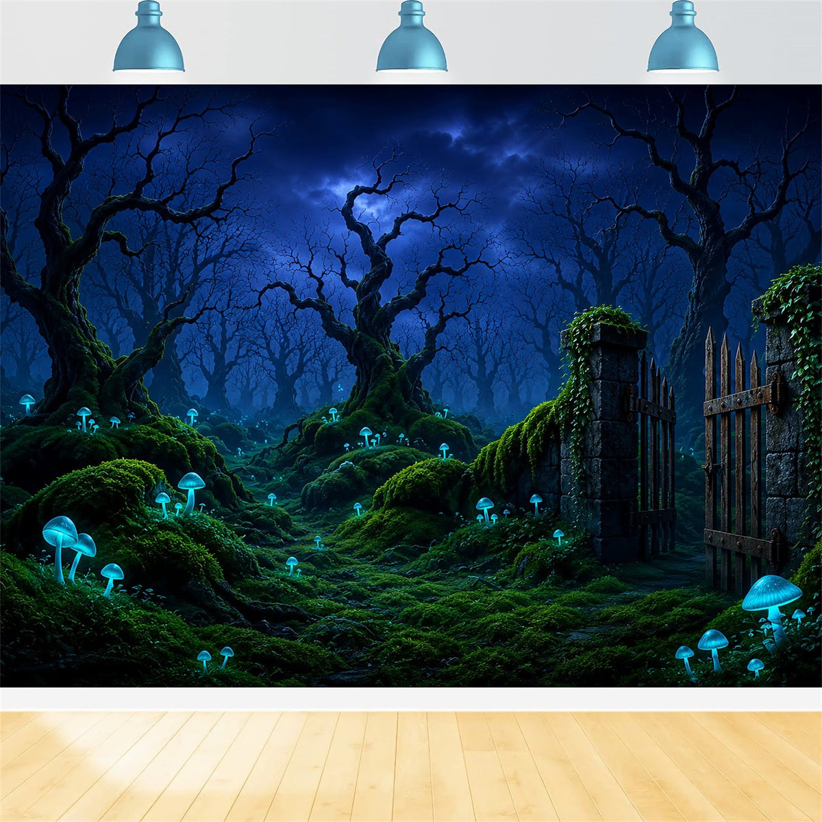 Halloween-Mond-Hintergrund Leuchtender Pilz Waldtor Halloween-Fotohintergründe LXX67-115