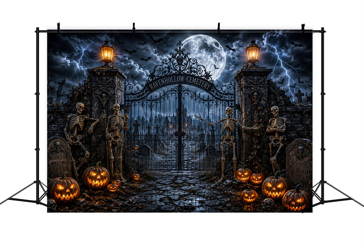 Halloween-Hintergrund Für Den AußenbereichStürmisches Skelett-Friedhofstor Gruseliger Halloween-Hintergrund LXX67-116
