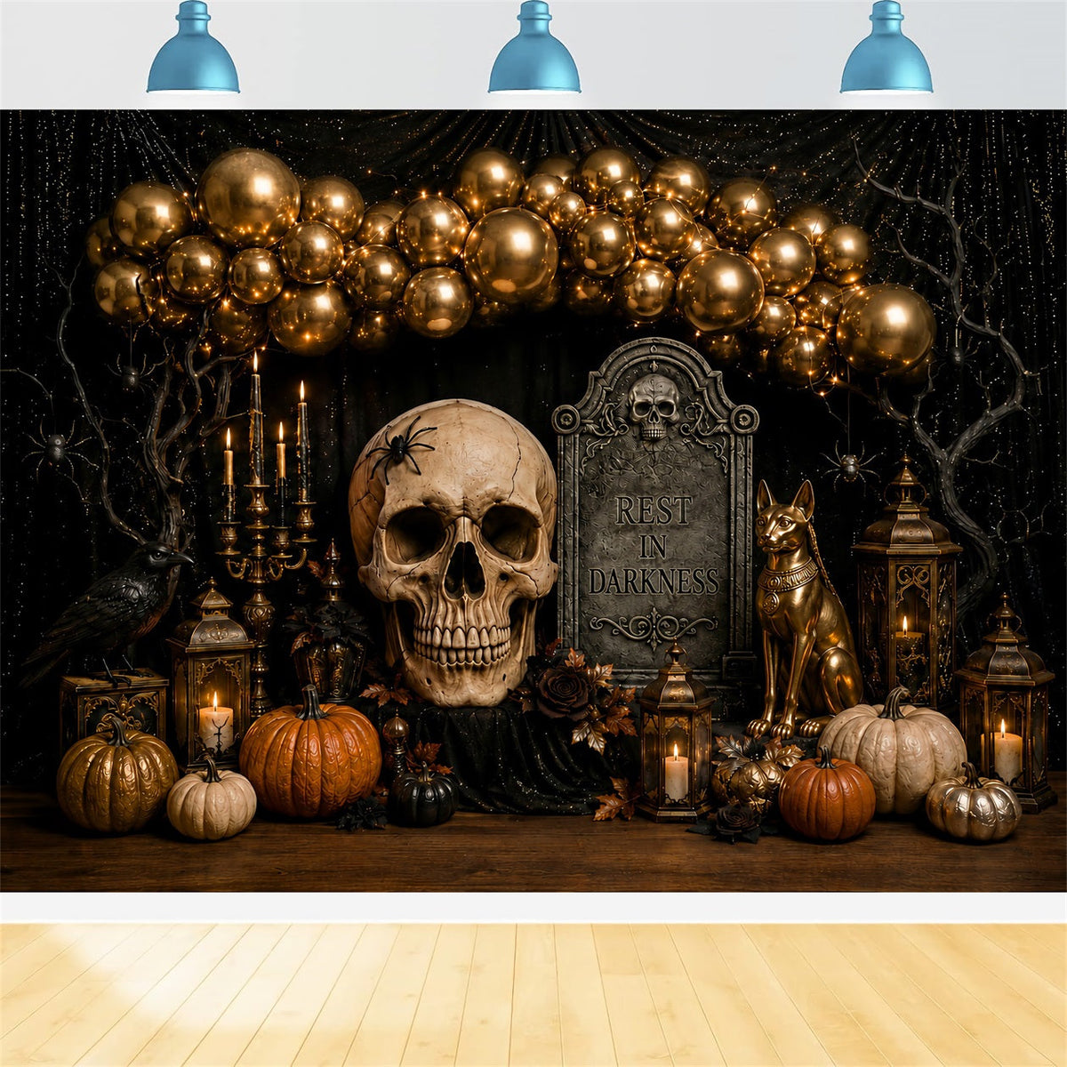 Halloween-Hintergrundfoto Goldschädel-Ballon-Party Halloween-Party-Hintergrund LXX67-117