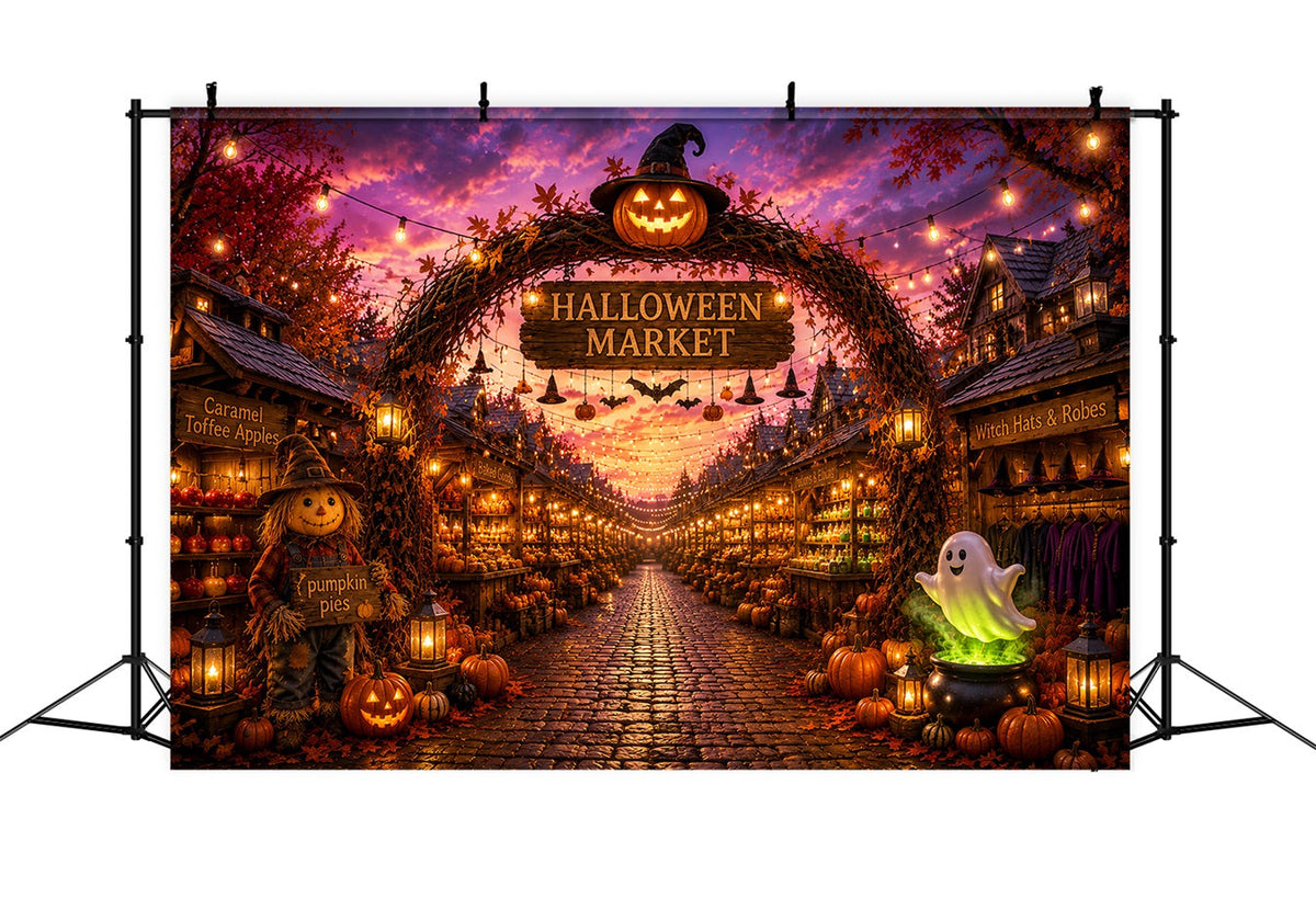 Halloween-Kürbis-Hintergrund Festlicher Kürbismarkt Straßen-Halloween-Fotohintergrund Ideen LXX67-12