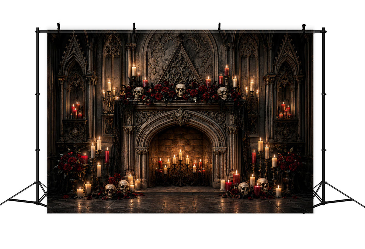 Halloween-Fotohintergrund-IdeenGothic-Totenkopf Kerze Kamin Halloween-Fotohintergrund LXX67-125