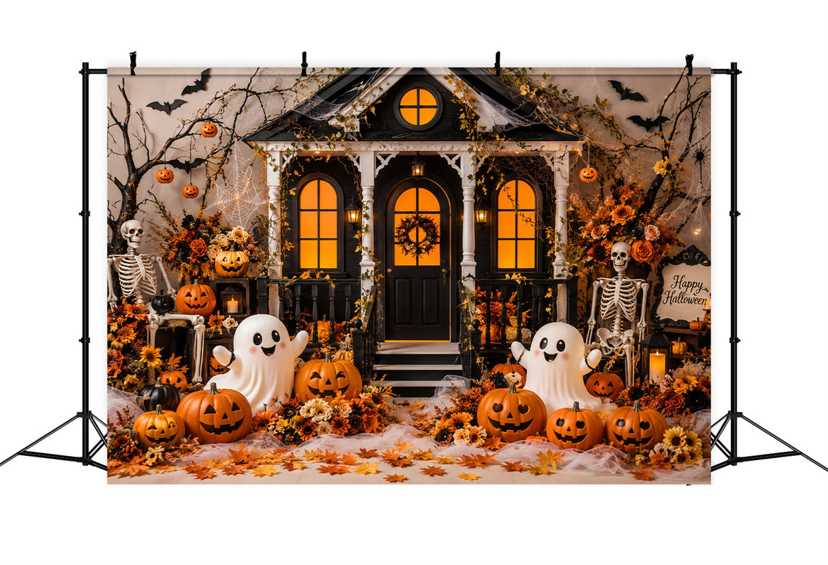 Herbstliche Halloween-KulisseNiedlicher Geist Kürbis Veranda Gruselige Halloween-Kulissen LXX67-127