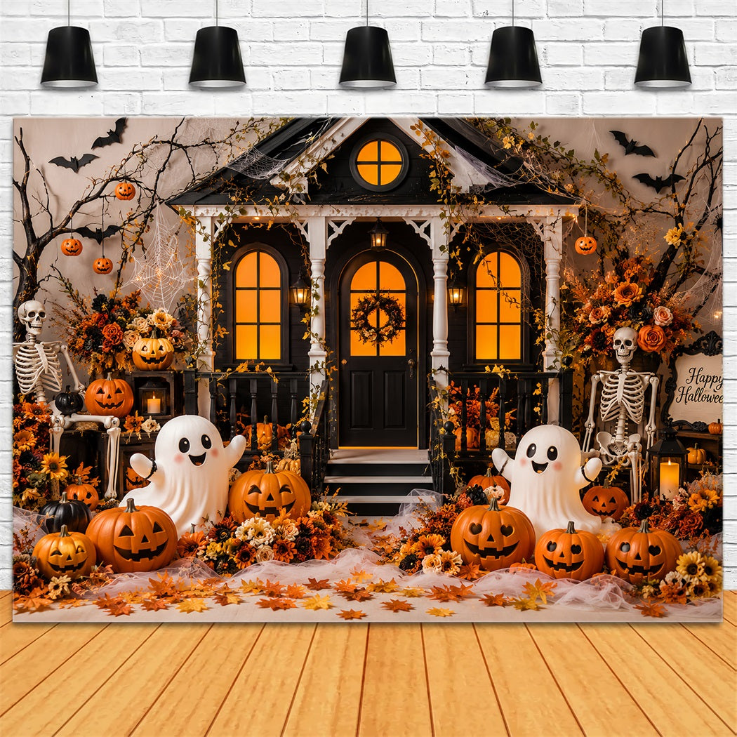 Herbstliche Halloween-KulisseNiedlicher Geist Kürbis Veranda Gruselige Halloween-Kulissen LXX67-127