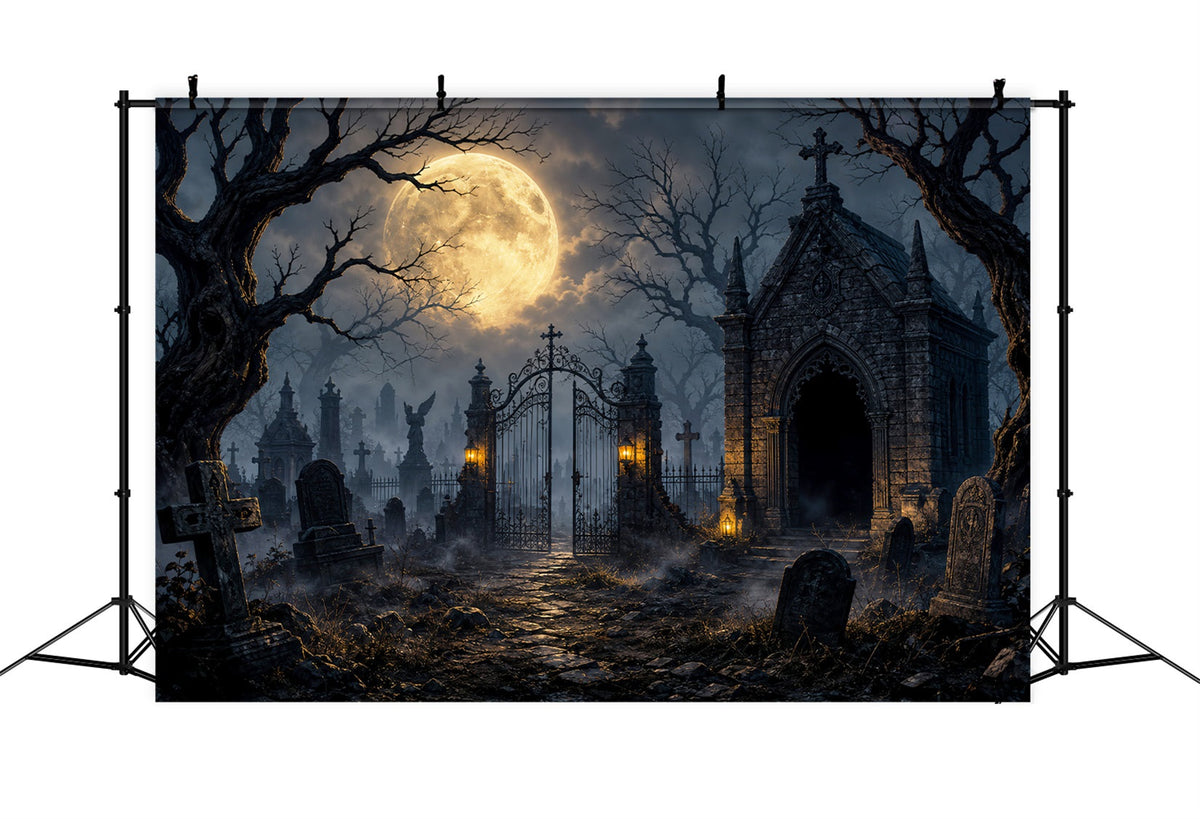 Halloween-Friedhof-Kulisse Mondbeschienene Gotische Friedhofstor-Fotokabine Halloween-Kulisse LXX67-132