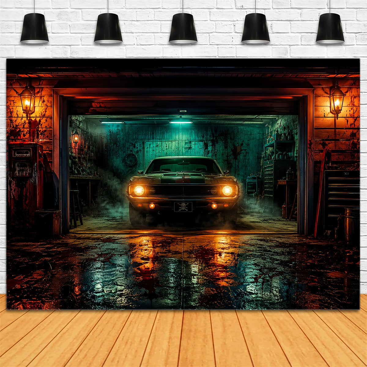 Halloween-Garage-Kulisse Spuk-Muscle-Car-Scheunen-Kulissen Für Halloween LXX67-134