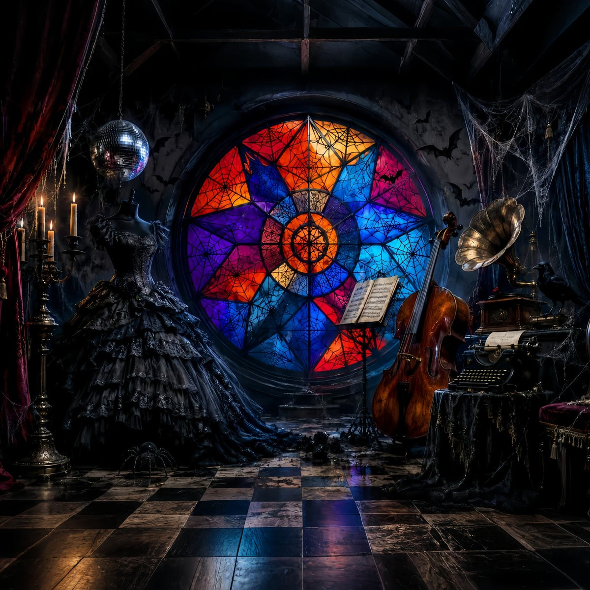 Gruselige Halloween-HintergrundideenGotische Glasmalerei Musik Halloween-Fotoshooting-Hintergrund LXX67-137