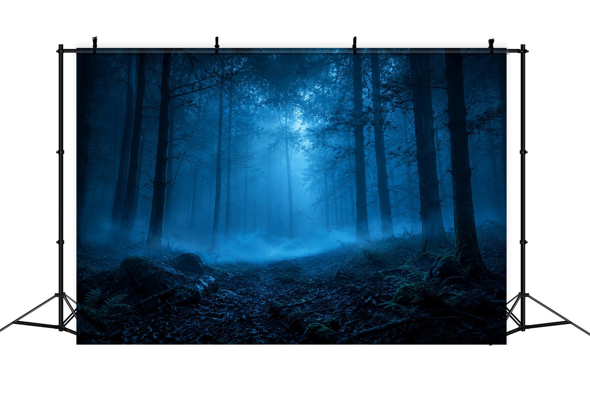 Halloween-Waldkulisse Mondbeschienener Blauer Nebelwald Vintage-Halloween-Kulisse LXX67-141