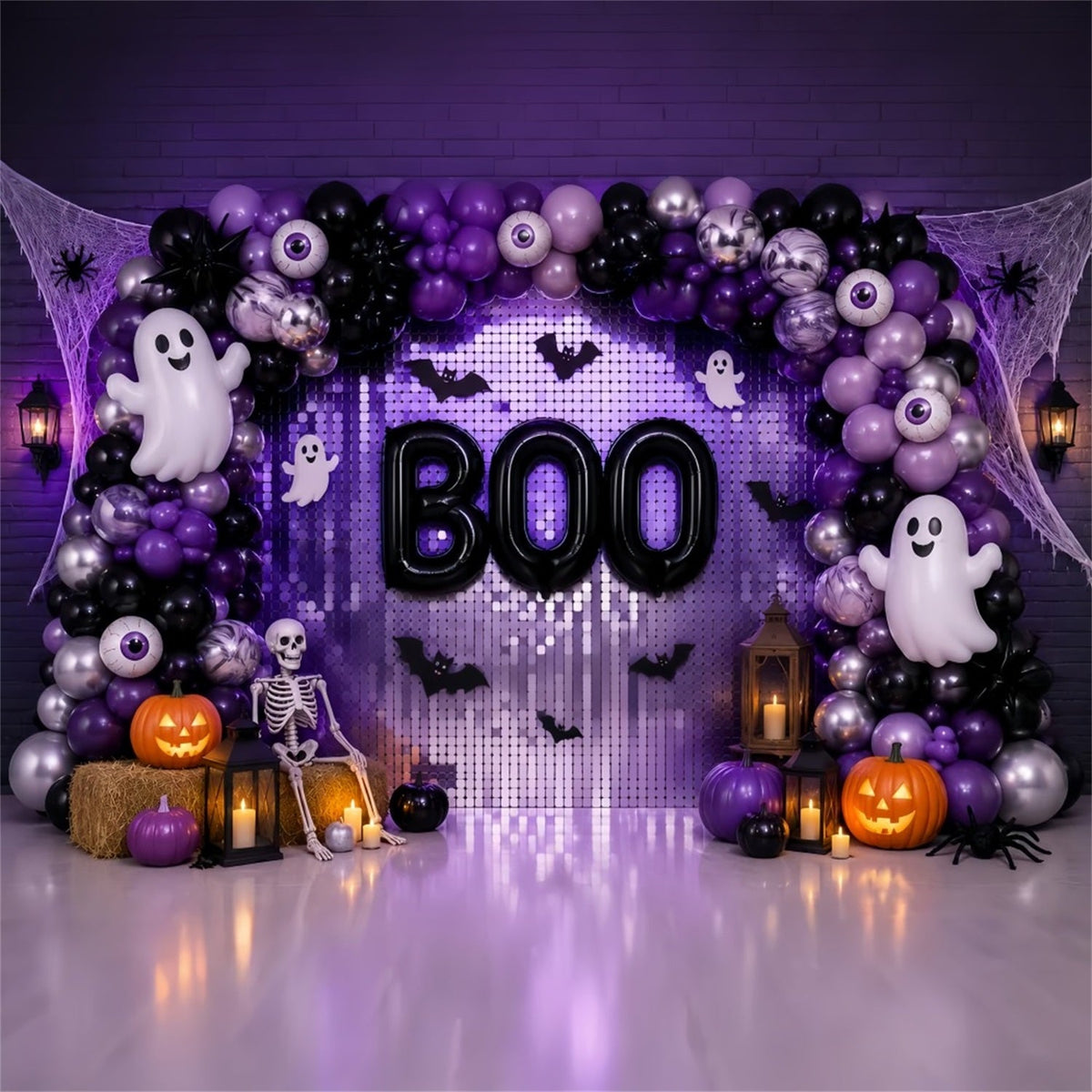 Halloween-Fotohintergrund-IdeenLila Geisterballon-Party-Halloween-Fotohintergrund LXX67-15