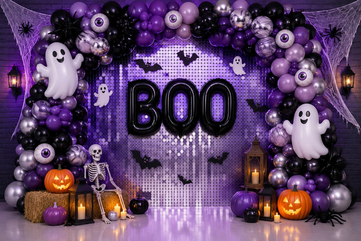 Halloween-Fotohintergrund-IdeenLila Geisterballon-Party-Halloween-Fotohintergrund LXX67-15
