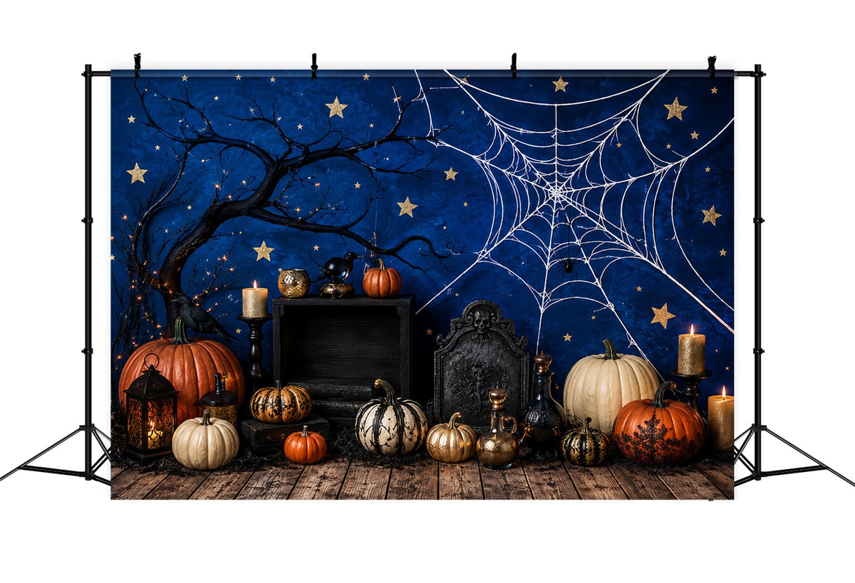 Diy Halloween Fotokabinen-Hintergrund Spinnennetz Kürbis Kerzenständer Halloween-Hintergrund LXX67-150