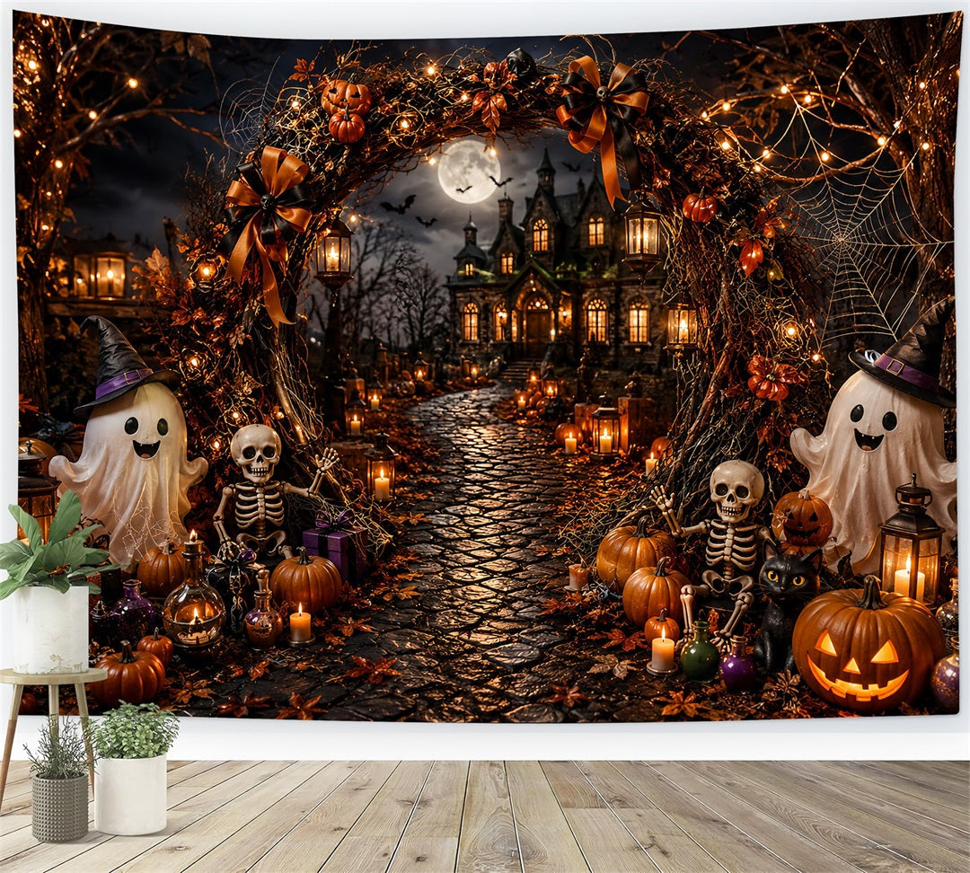 Einfacher Halloween-Hintergrund Mit Geist Skelett Und Spukbogen Extra Großer Halloween-Hintergrund LXX67-157