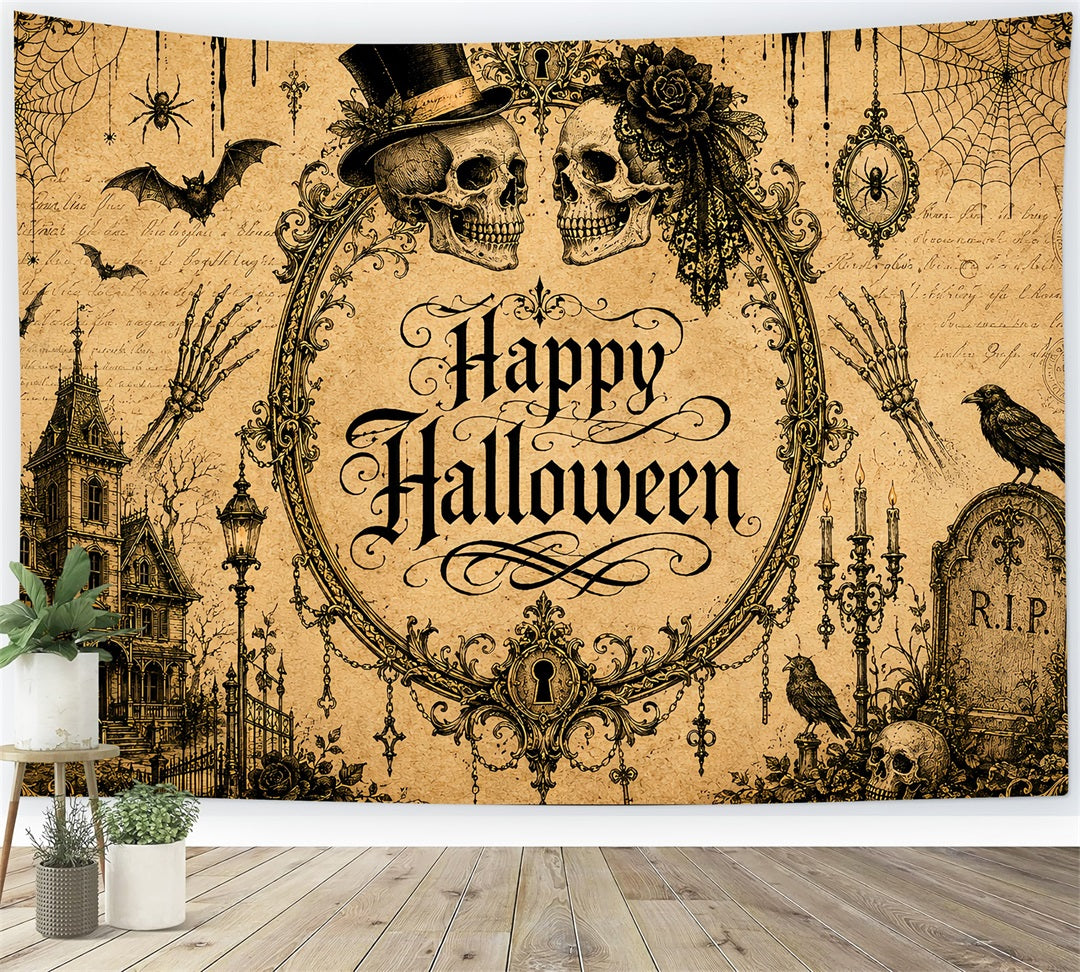 Halloween-Hochzeitshintergrund Vintage Totenkopf Gothic Paare Halloween Fotohintergrund LXX67-162