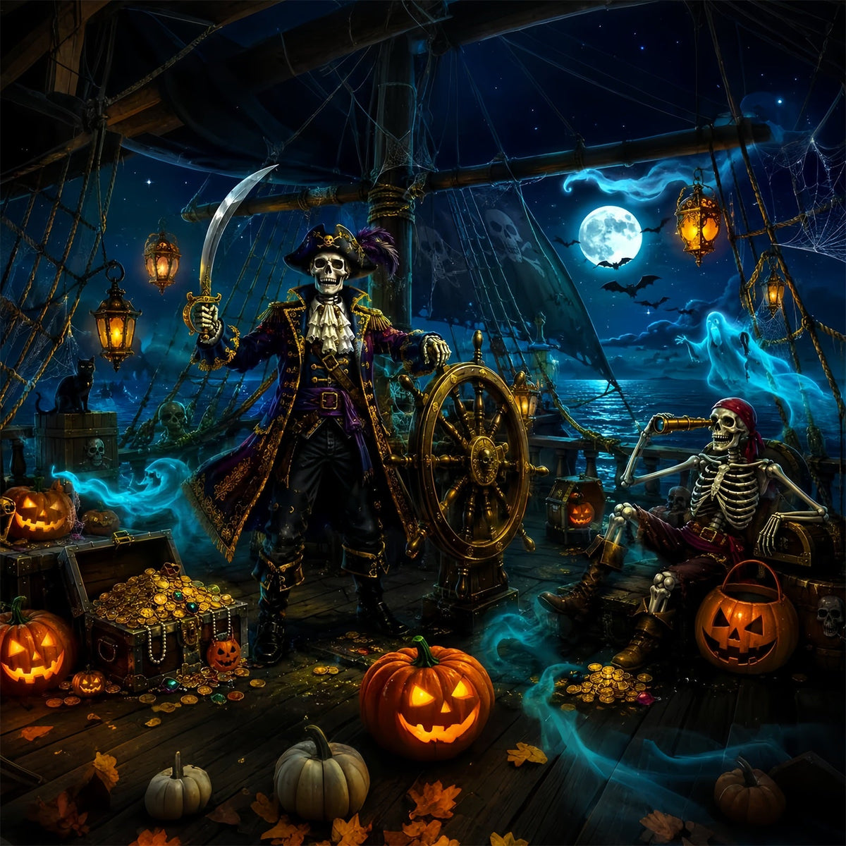 Halloween-FotohintergrundSkelett Piratenschatz Schiff LXX67-163