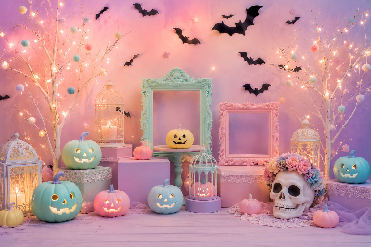 Niedliche Halloween-Hintergründe Pastellfarbene Kürbis-Totenkopf-Dekoration Halloween-Hintergründe Szenenbild LXX67-165