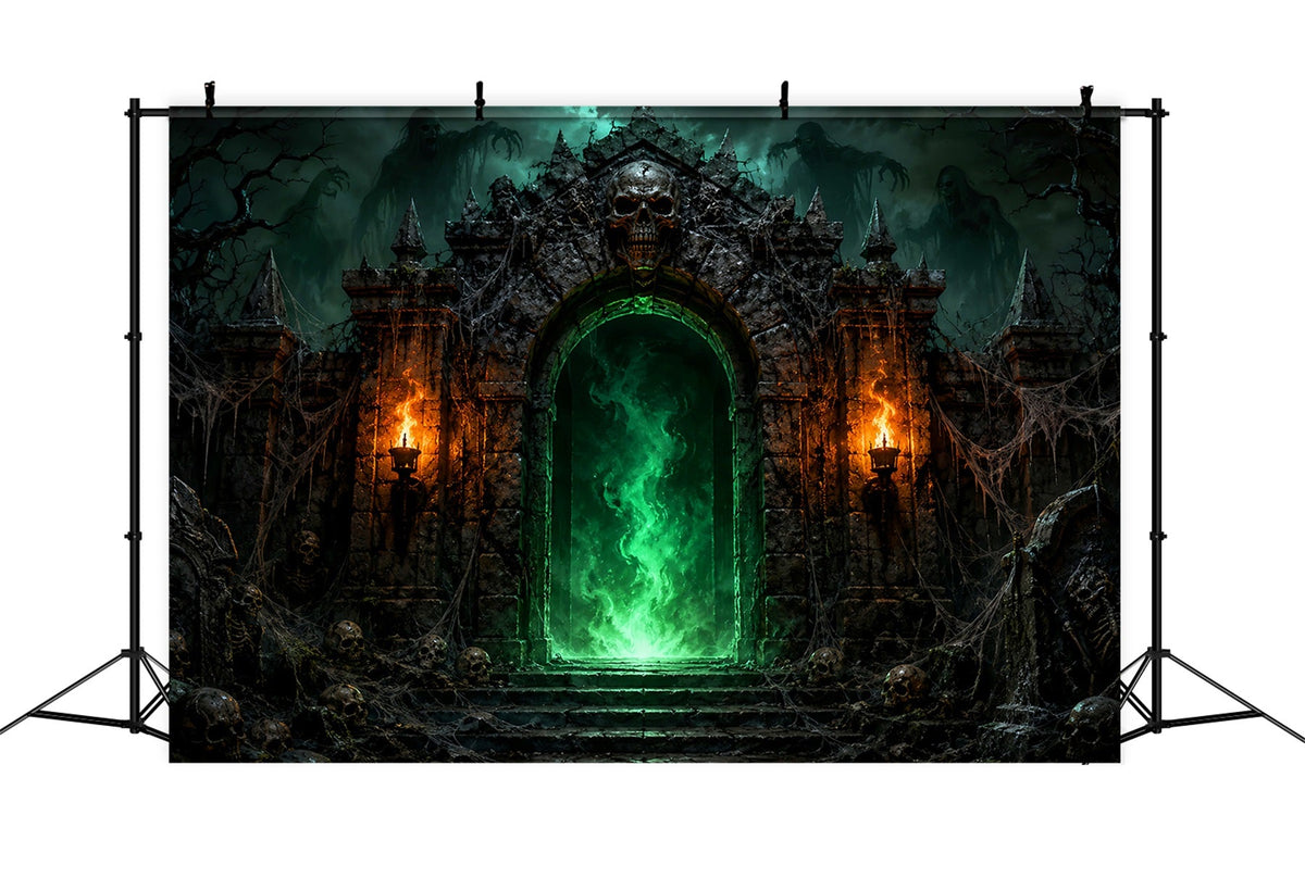 Halloween-Party-Hintergründe Grüne Totenkopf-Portal-Festung Halloween-Fotokabinen-Hintergrund LXX67-166